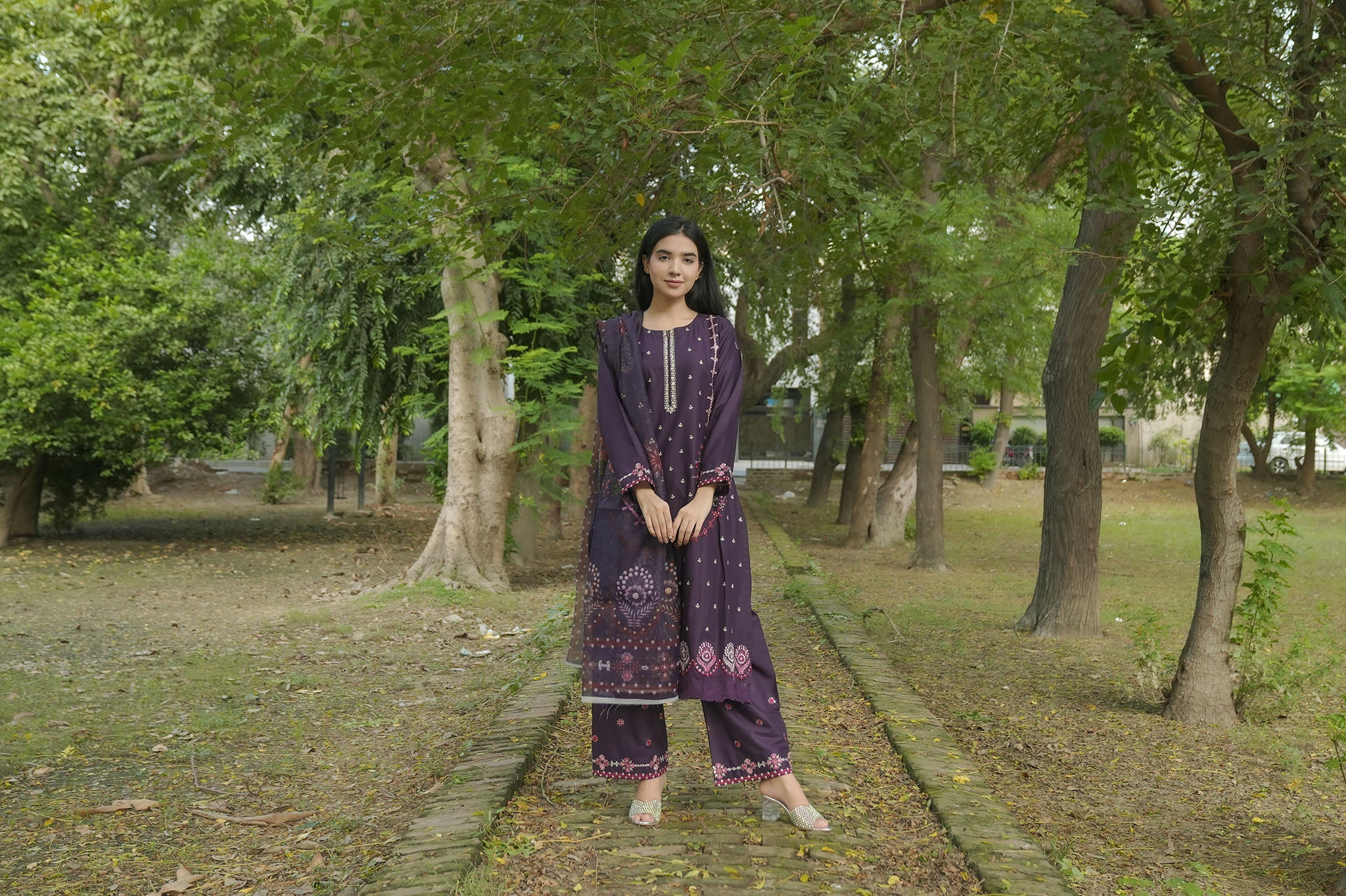 Elegant Purple 3-Piece Embroidered Suit by AttirePret
