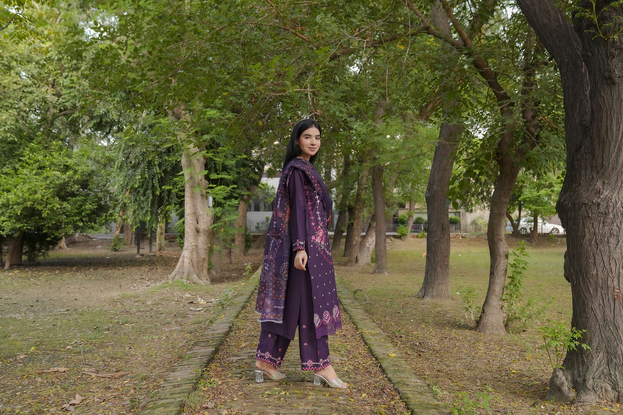 Elegant Purple 3-Piece Embroidered Suit by AttirePret