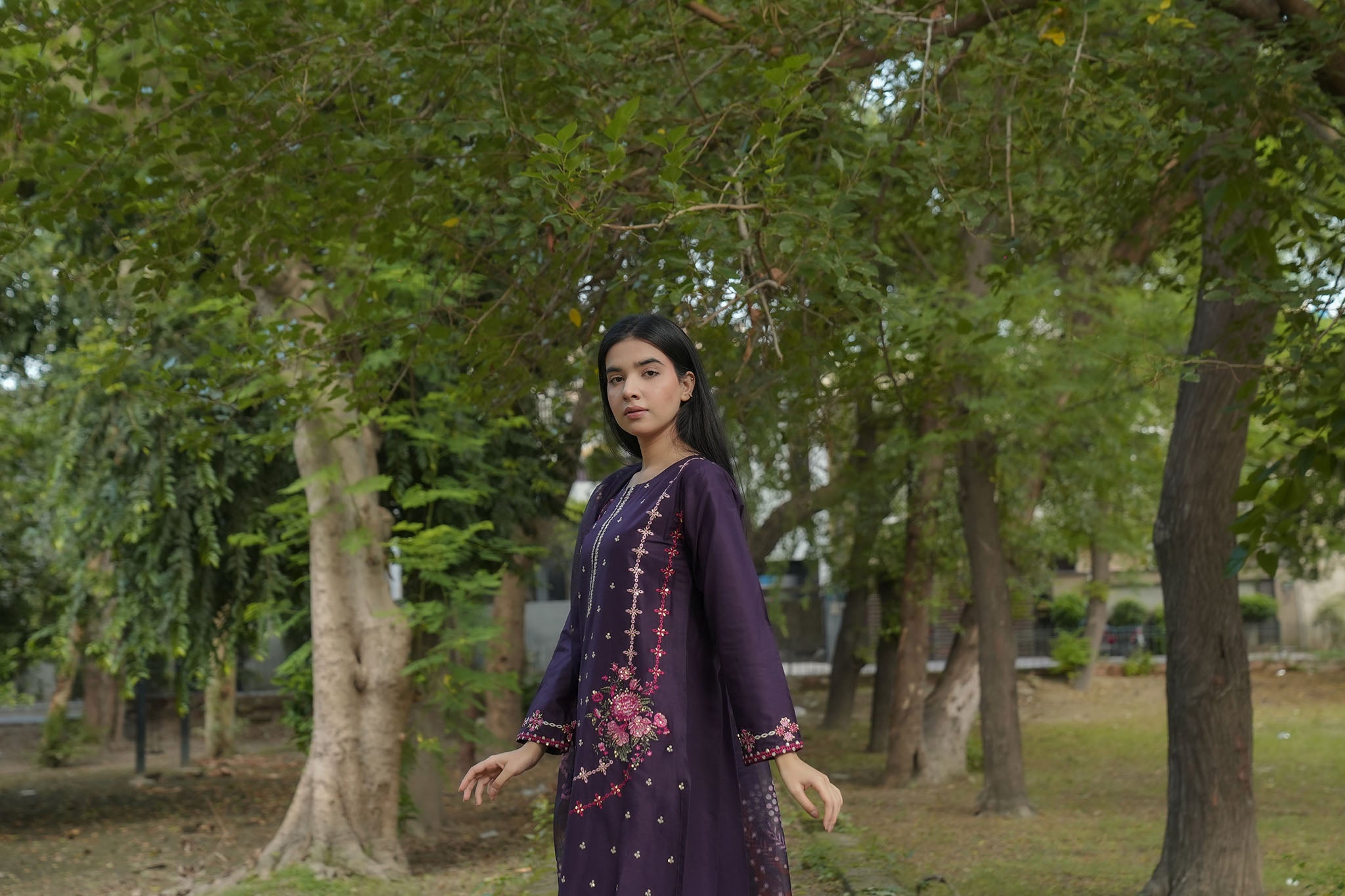Elegant Purple 3-Piece Embroidered Suit by AttirePret