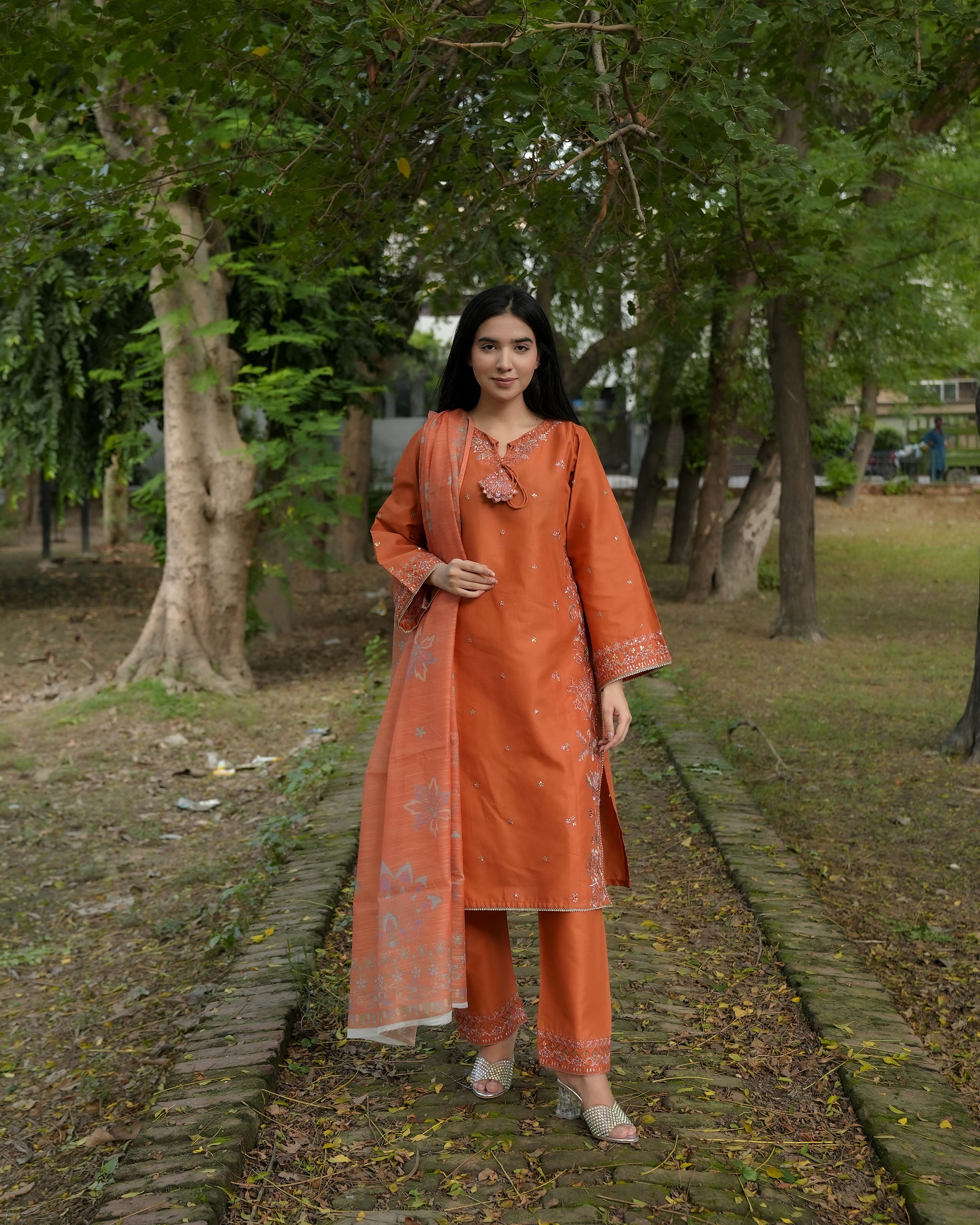 Attirepret – Elegant Rust Cotton 3-Piece Suit