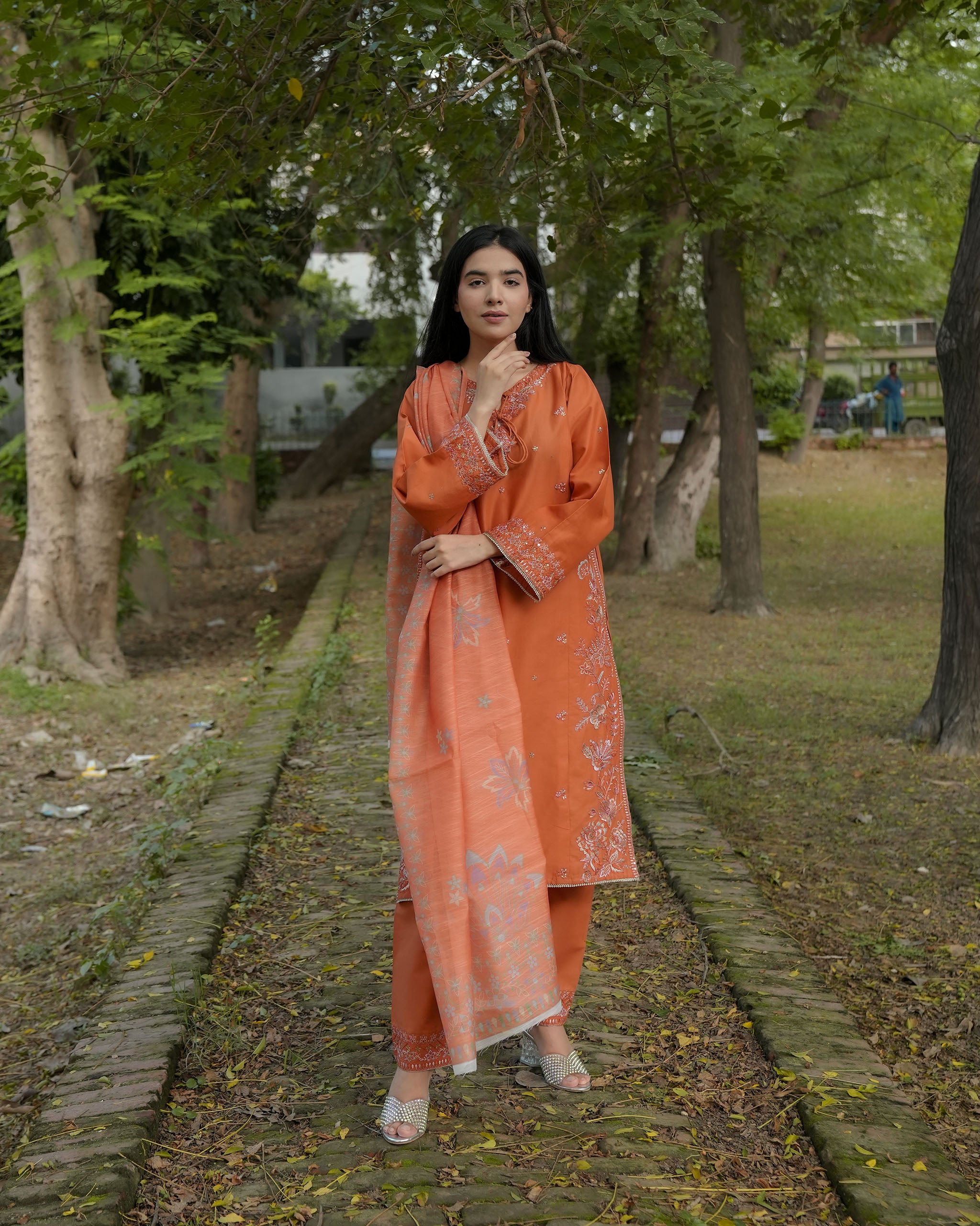 Attirepret – Elegant Rust Cotton 3-Piece Suit