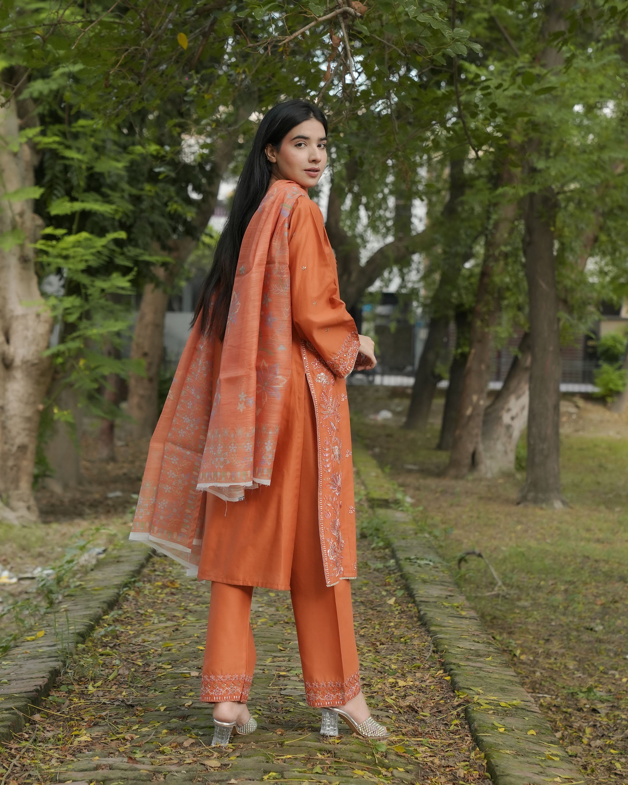 Attirepret – Elegant Rust Cotton 3-Piece Suit