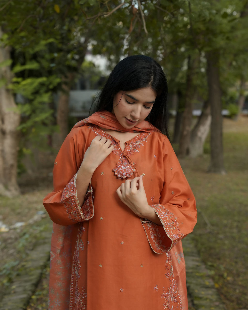 Attirepret – Elegant Rust Cotton 3-Piece Suit