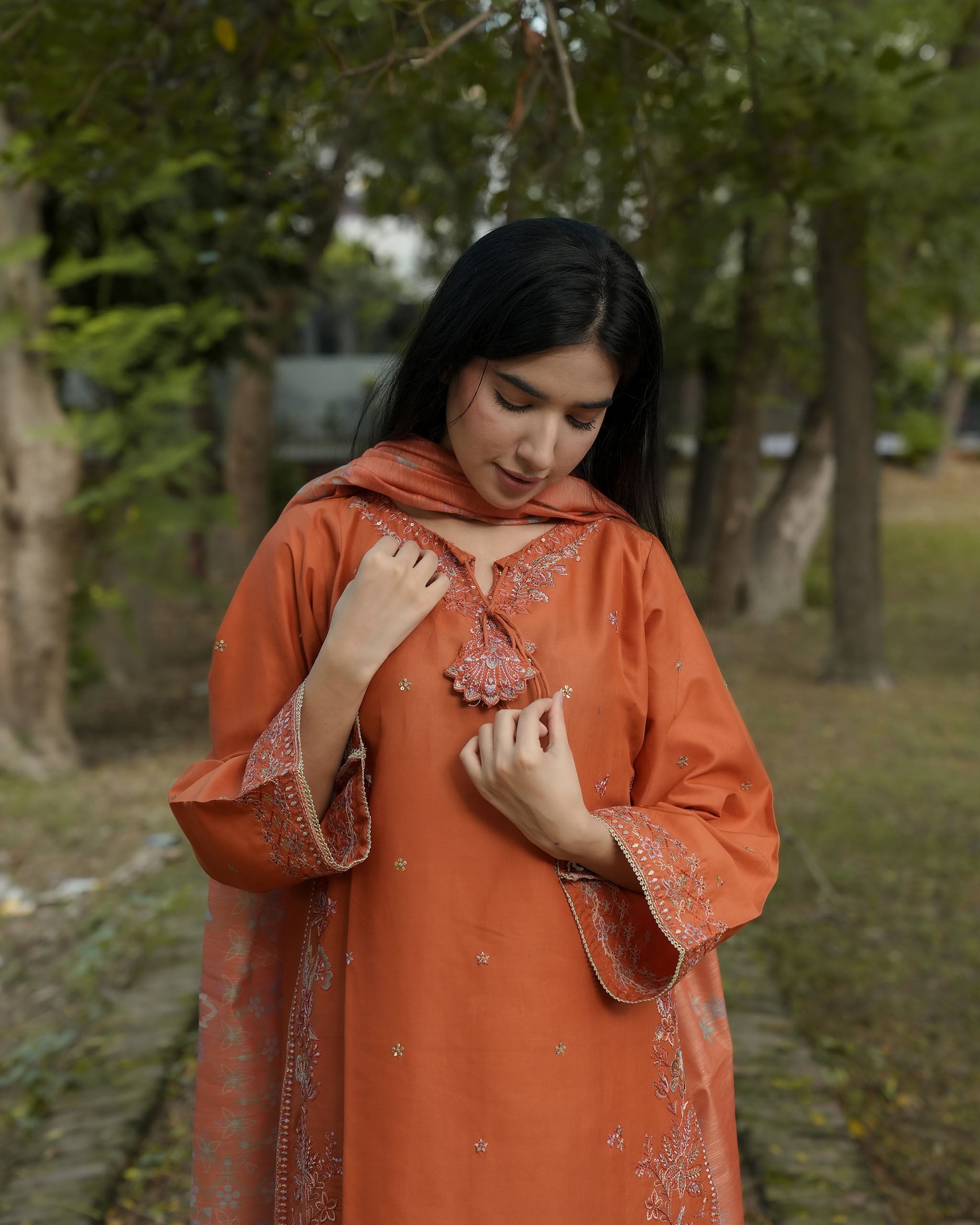 Attirepret – Elegant Rust Cotton 3-Piece Suit