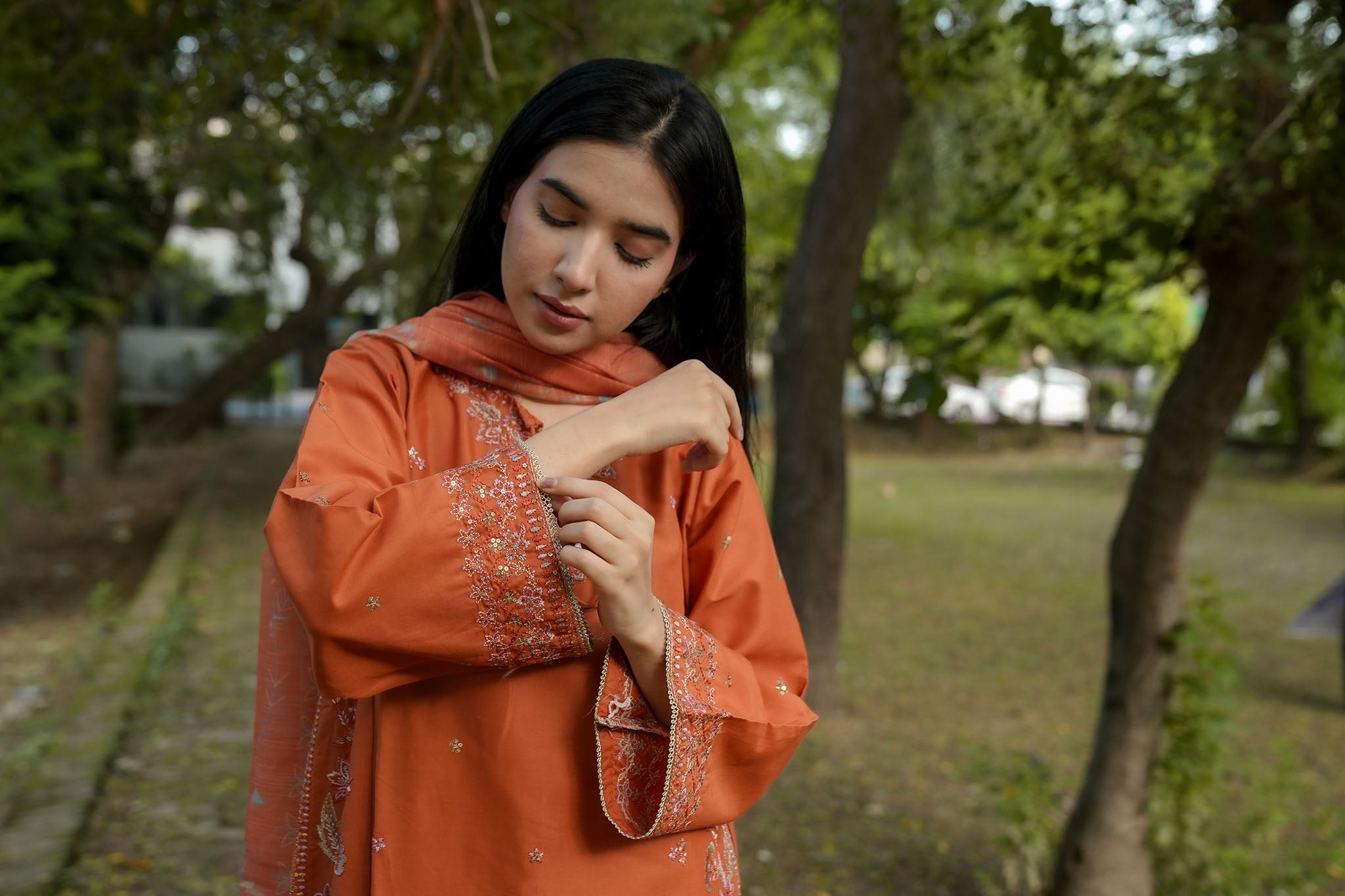 Attirepret – Elegant Rust Cotton 3-Piece Suit