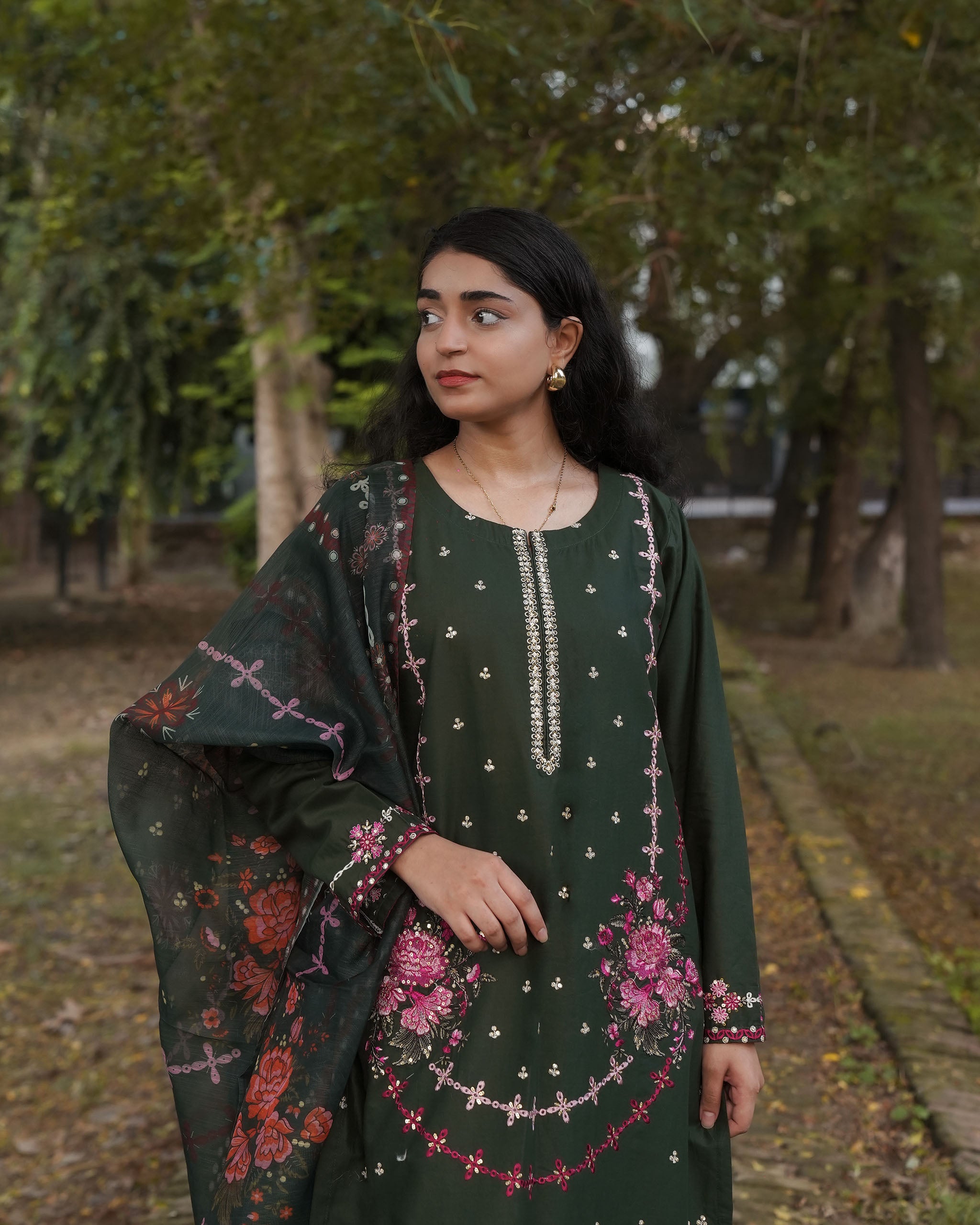 Emerald Green Floral Embroidered 3-Piece Suit by AttirePret