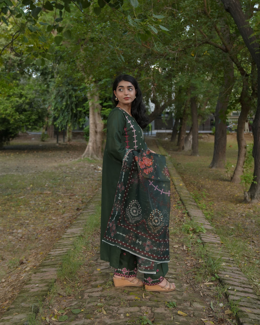 Emerald Green Floral Embroidered 3-Piece Suit by AttirePret