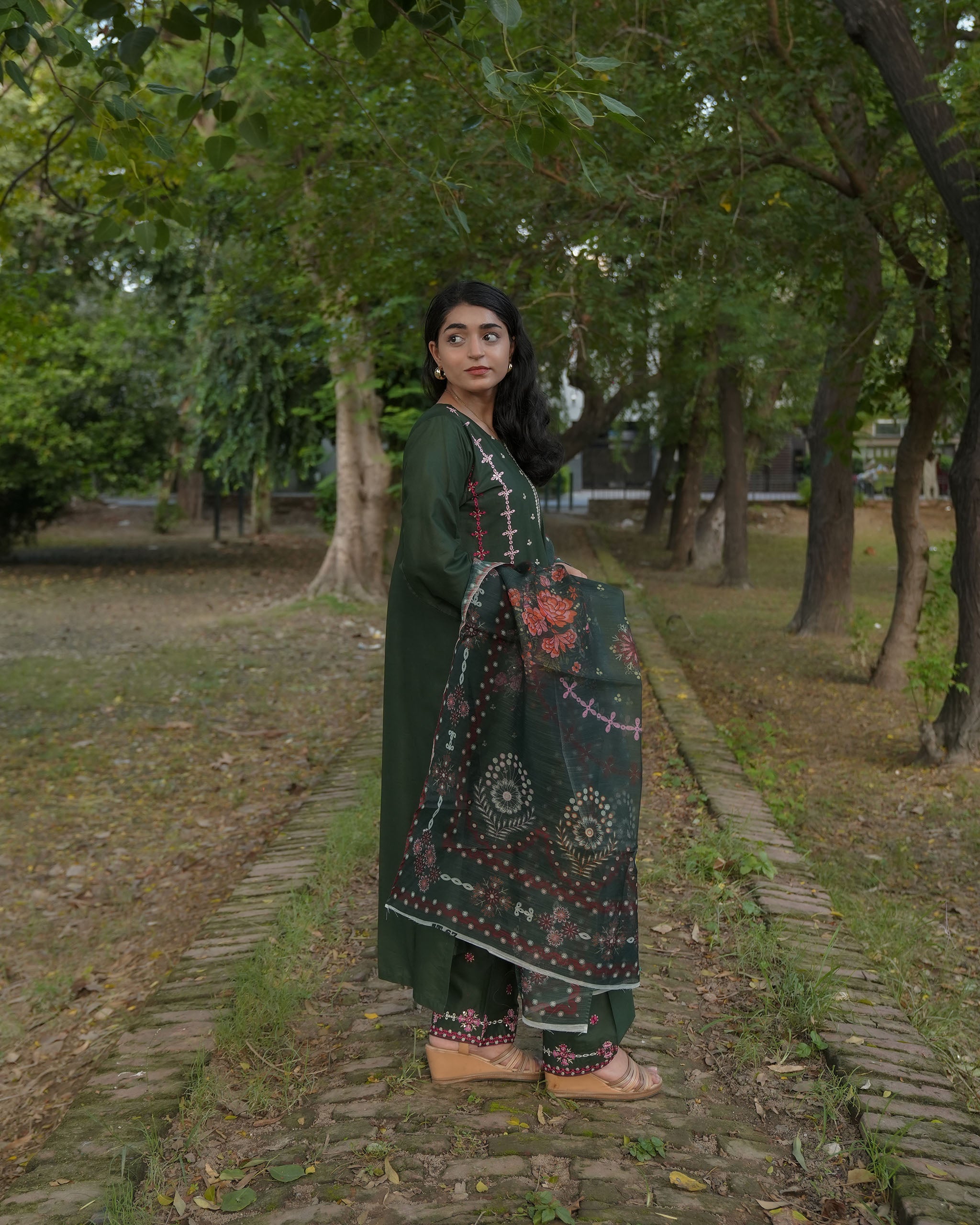 Emerald Green Floral Embroidered 3-Piece Suit by AttirePret