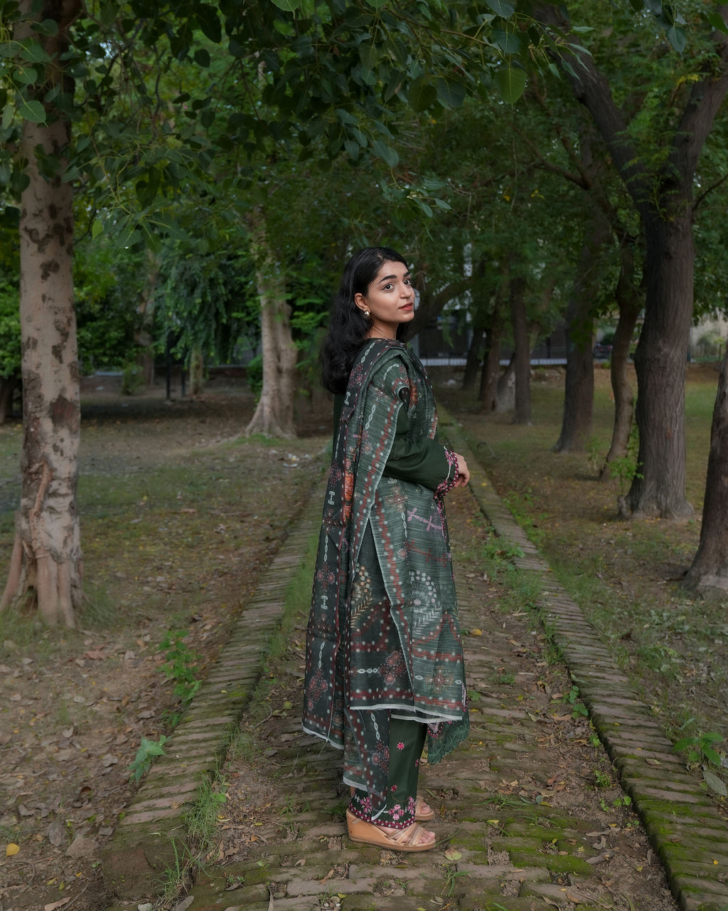 Emerald Green Floral Embroidered 3-Piece Suit by AttirePret