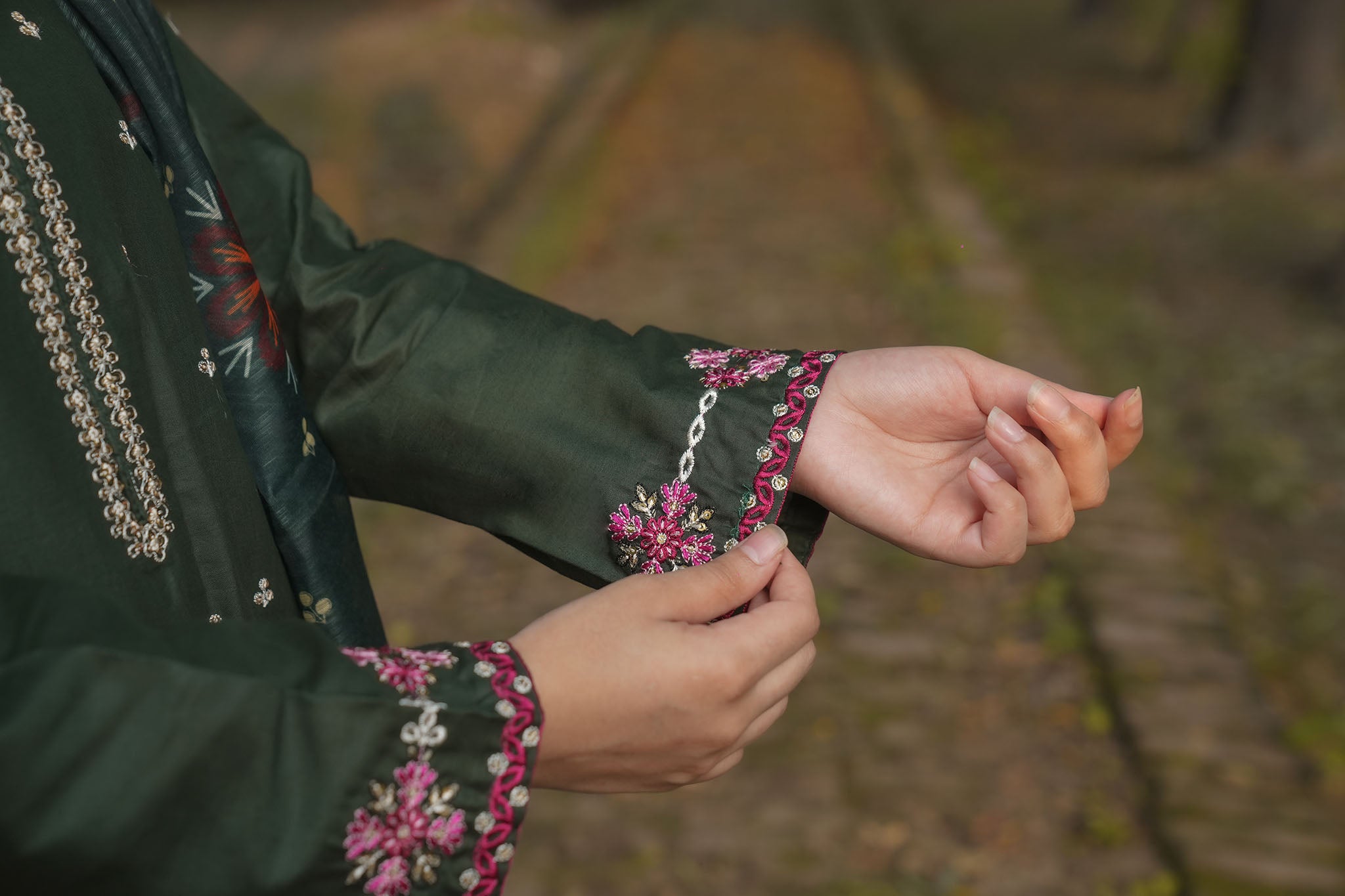 Emerald Green Floral Embroidered 3-Piece Suit by AttirePret
