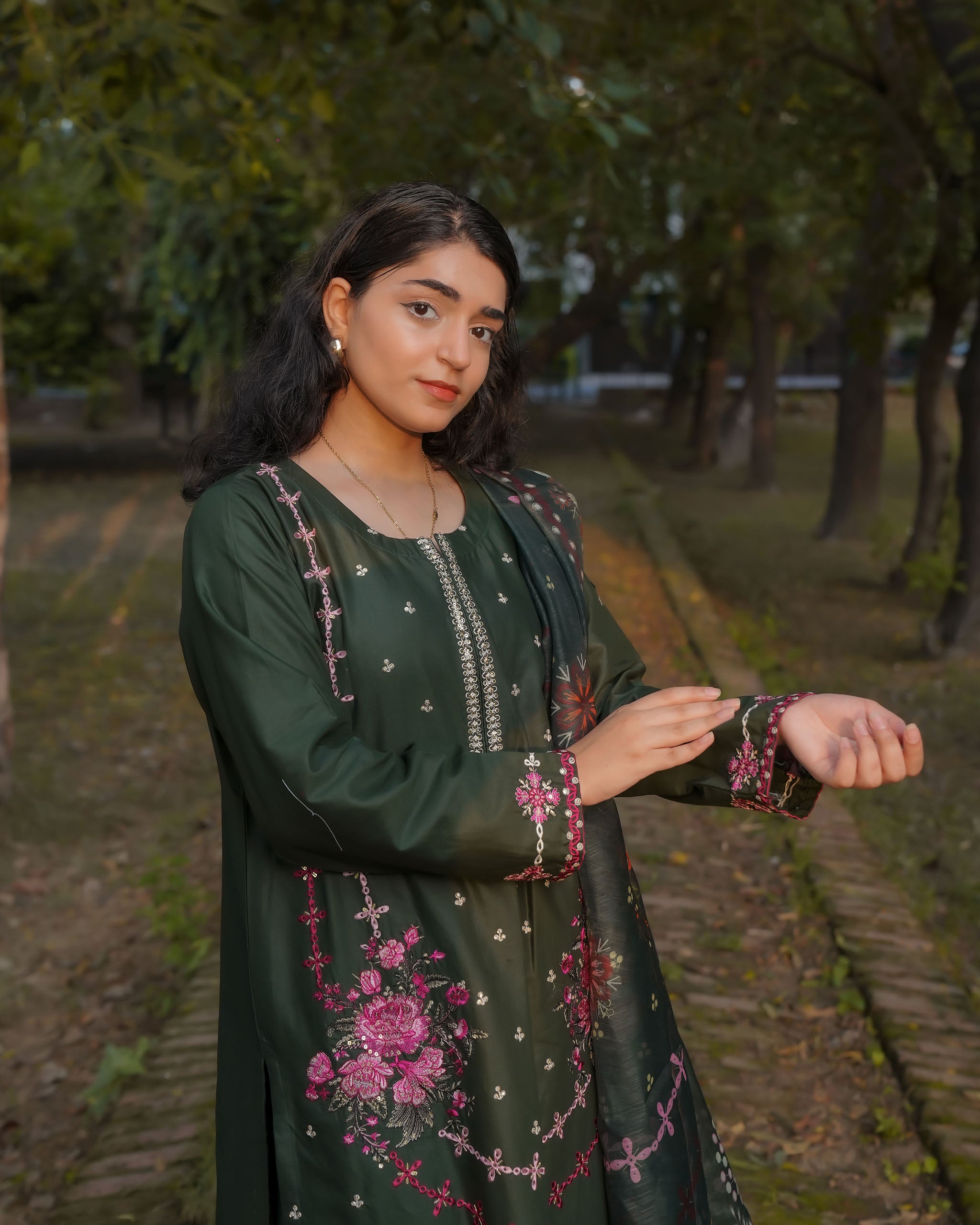 Emerald Green Floral Embroidered 3-Piece Suit by AttirePret