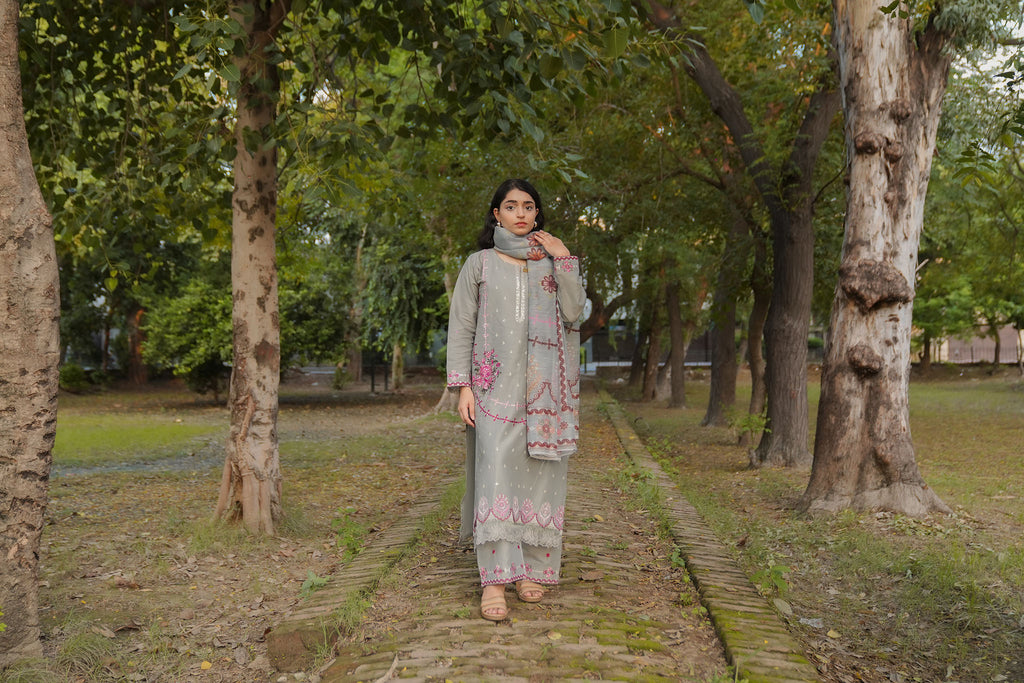Pastel Grey Elegance – 3 Piece Cotton Suit