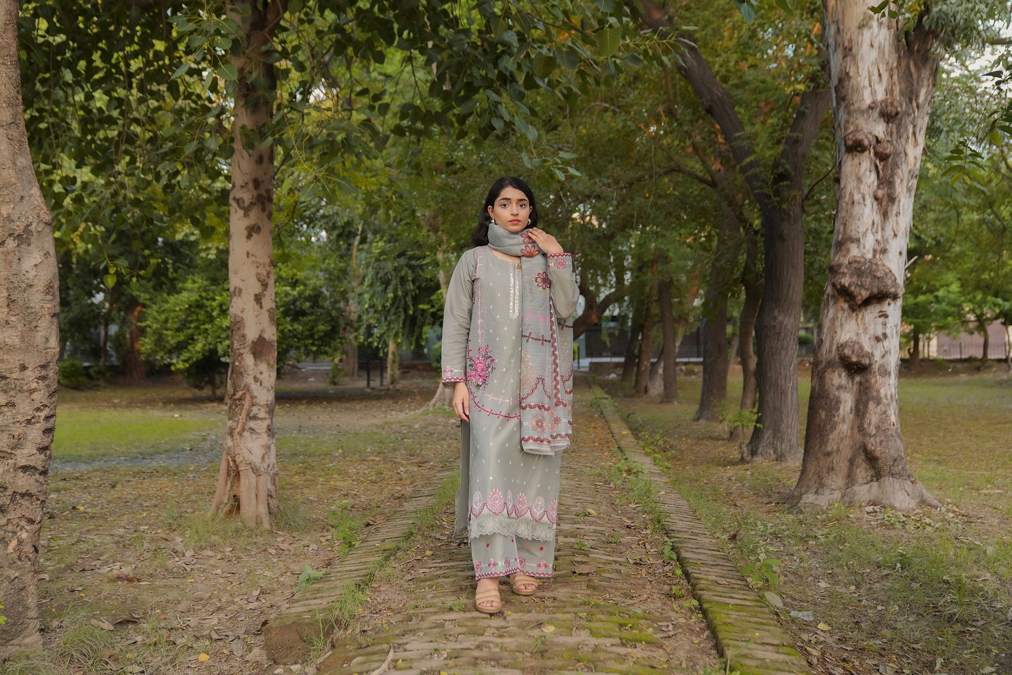 Pastel Grey Elegance – 3 Piece Cotton Suit