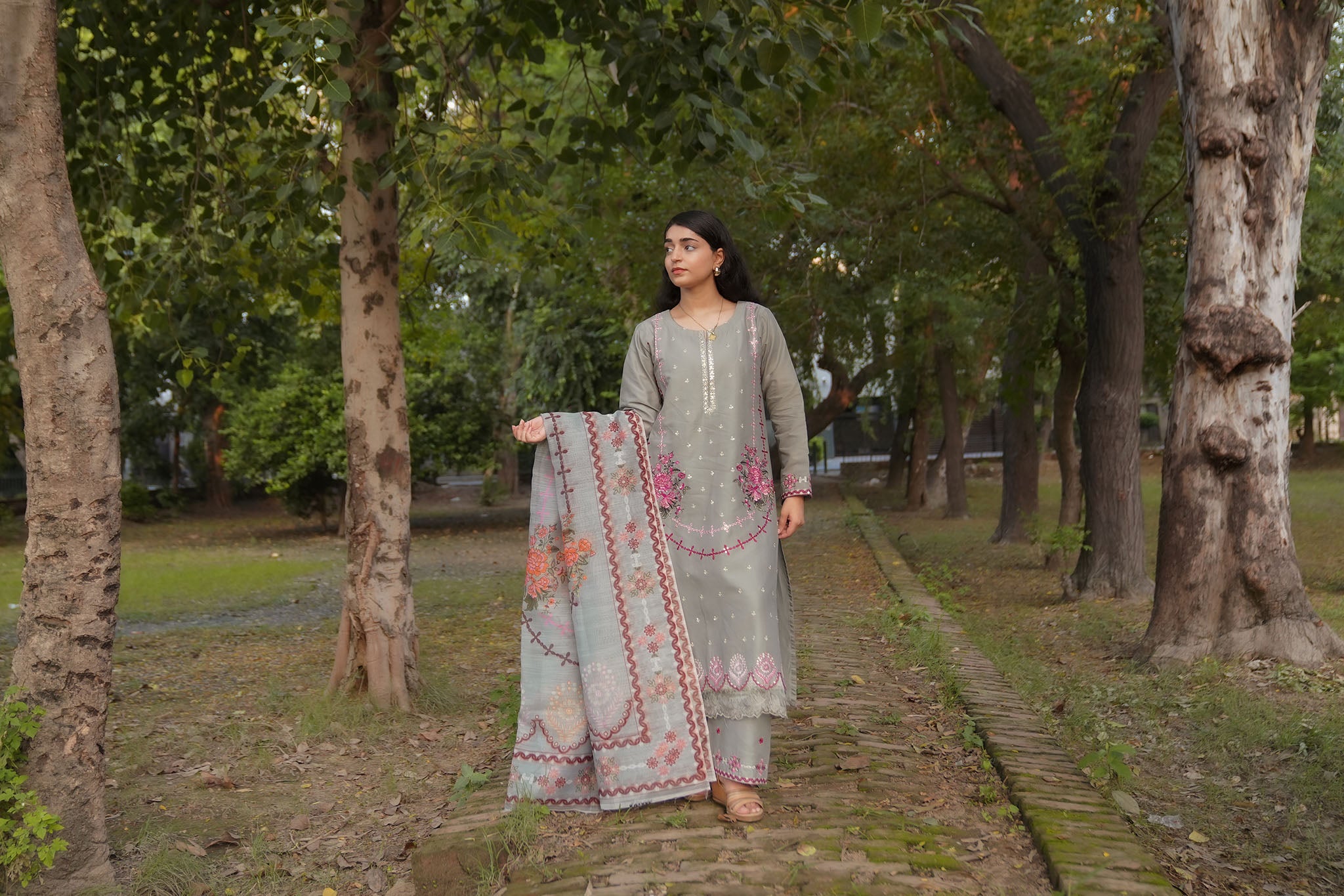 Pastel Grey Elegance – 3 Piece Cotton Suit