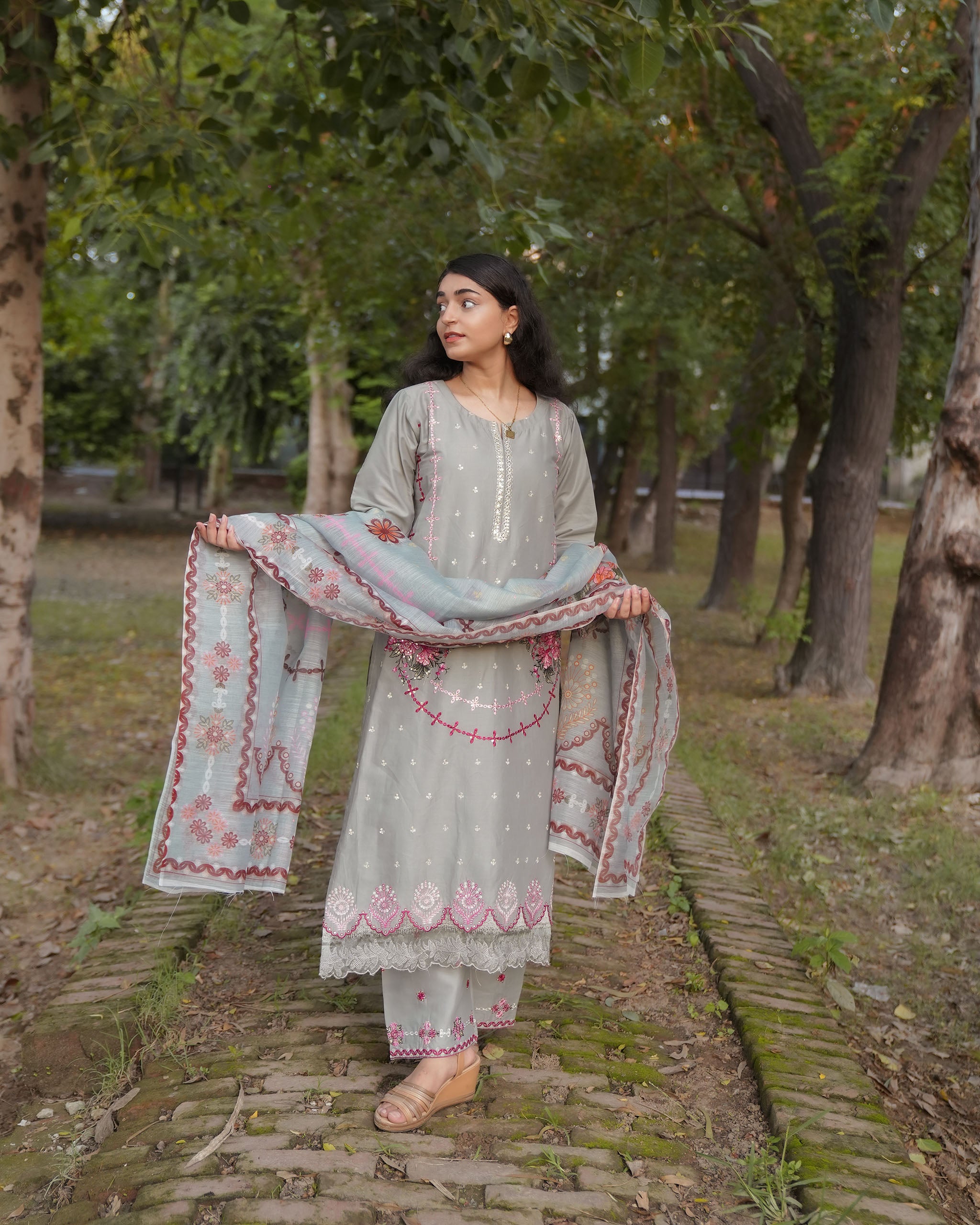 Pastel Grey Elegance – 3 Piece Cotton Suit