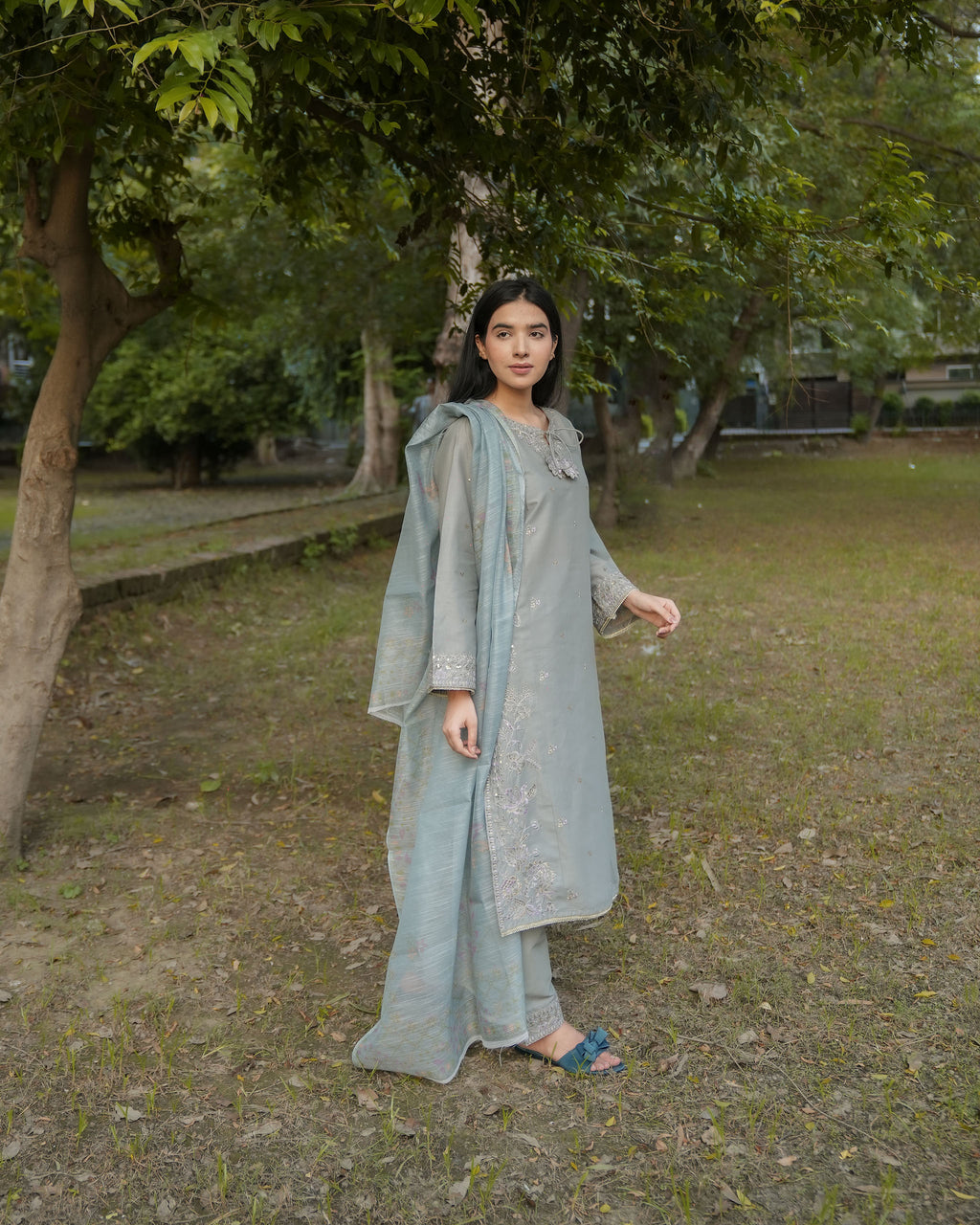 Attirepret – Gray Cotton 3-Piece Embroidered Suit