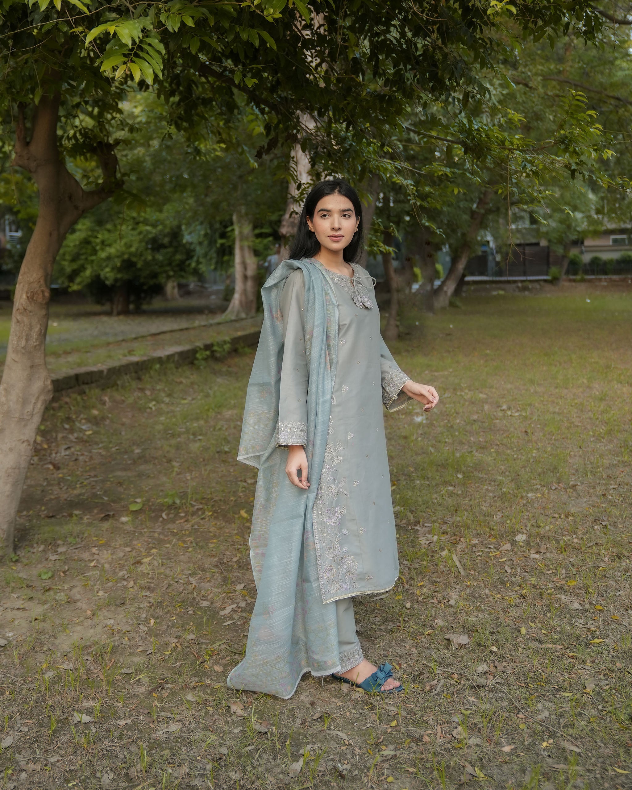 Attirepret – Gray Cotton 3-Piece Embroidered Suit