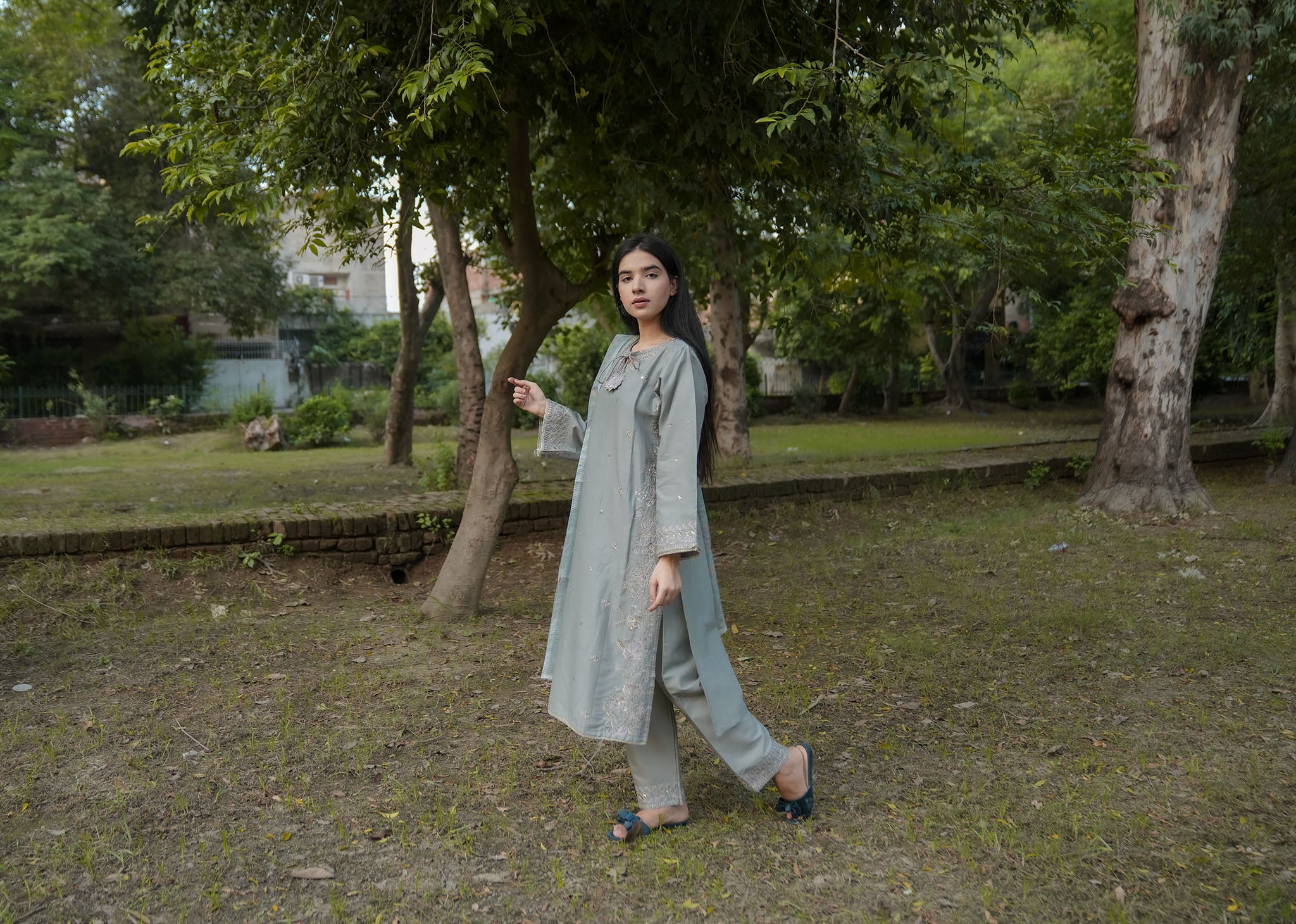 Attirepret – Gray Cotton 3-Piece Embroidered Suit