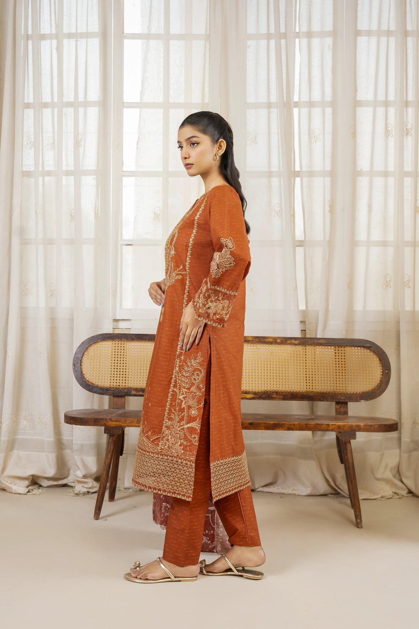 Attirepret Elegant Brown 3-Piece Winter – Premium Festive Wear