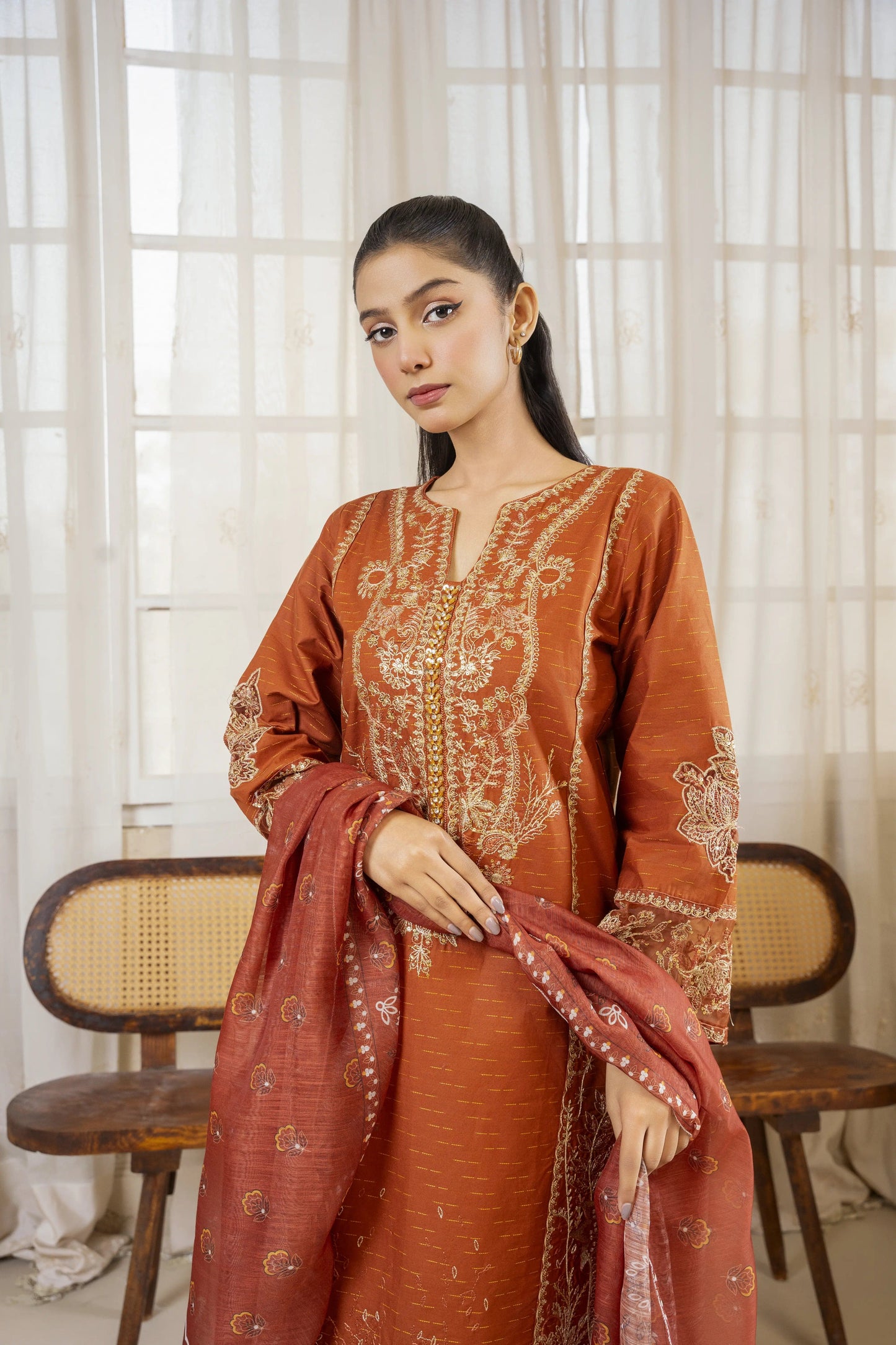 Attirepret Elegant Brown 3-Piece Winter – Premium Festive Wear