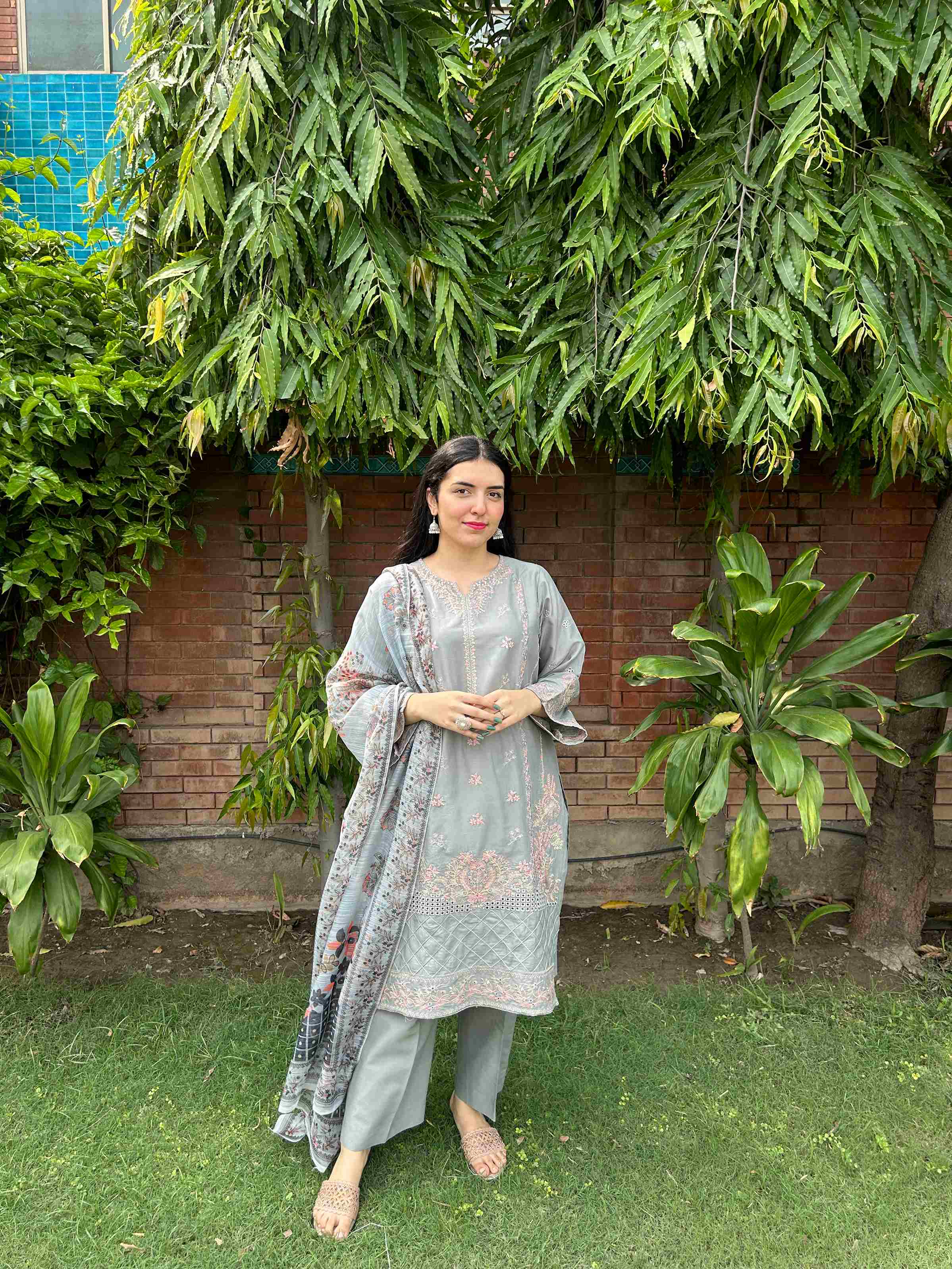 AttirePret: Elegant Stitched 3-Piece - Muted Grey