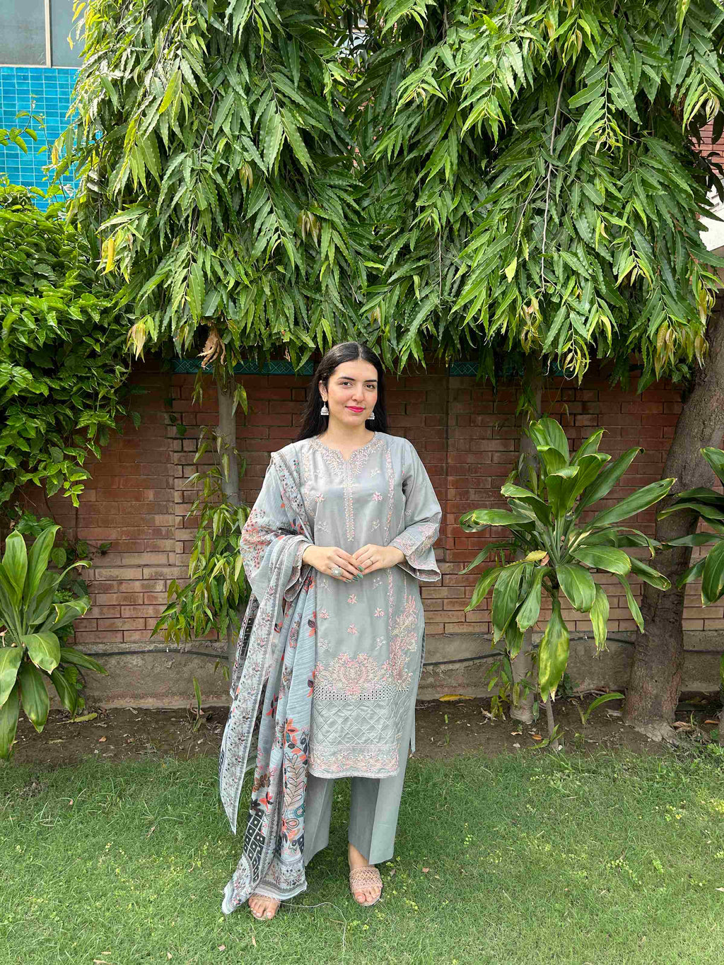 AttirePret: Elegant Stitched 3-Piece - Muted Grey