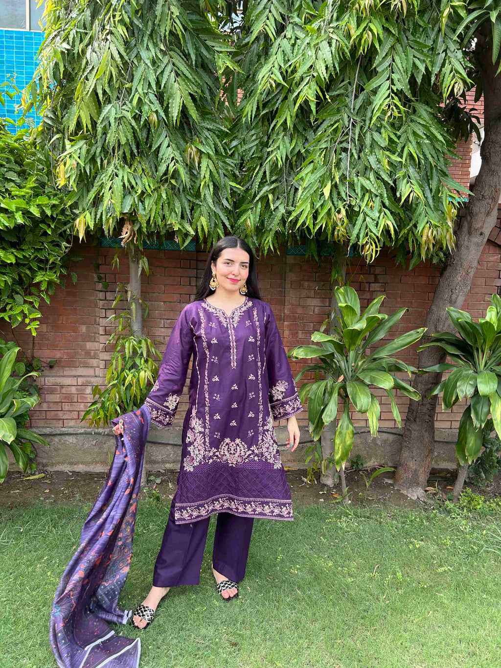 Royal Purple Embroidered Cotton Suit – 3 Piece by Attirepret