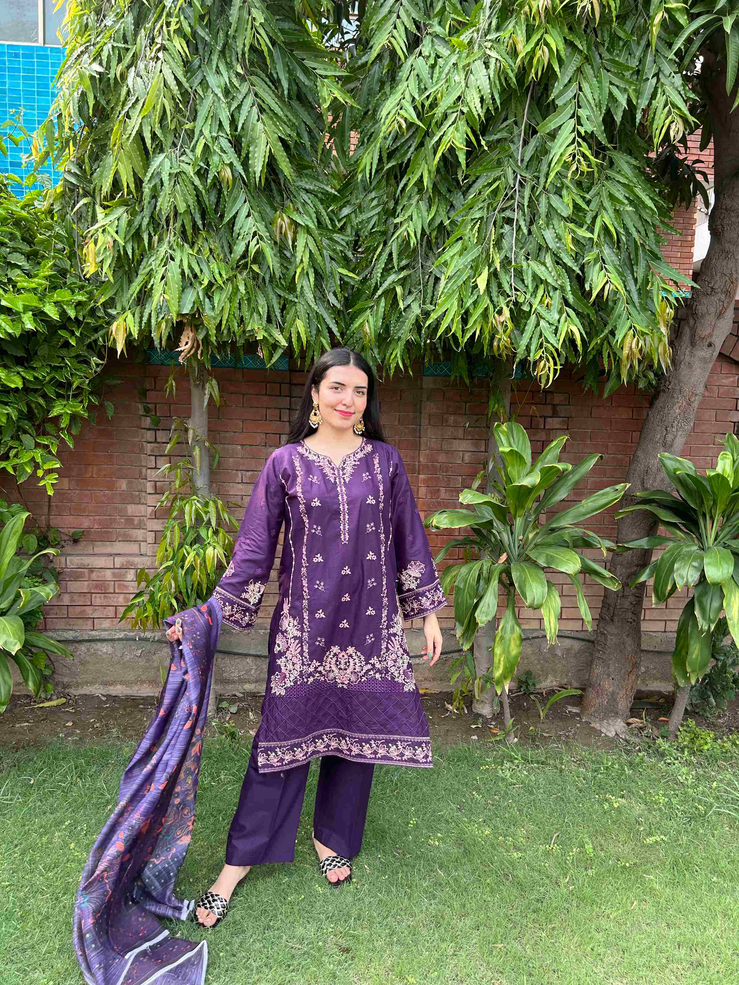 Royal Purple Embroidered Cotton Suit – 3 Piece by Attirepret