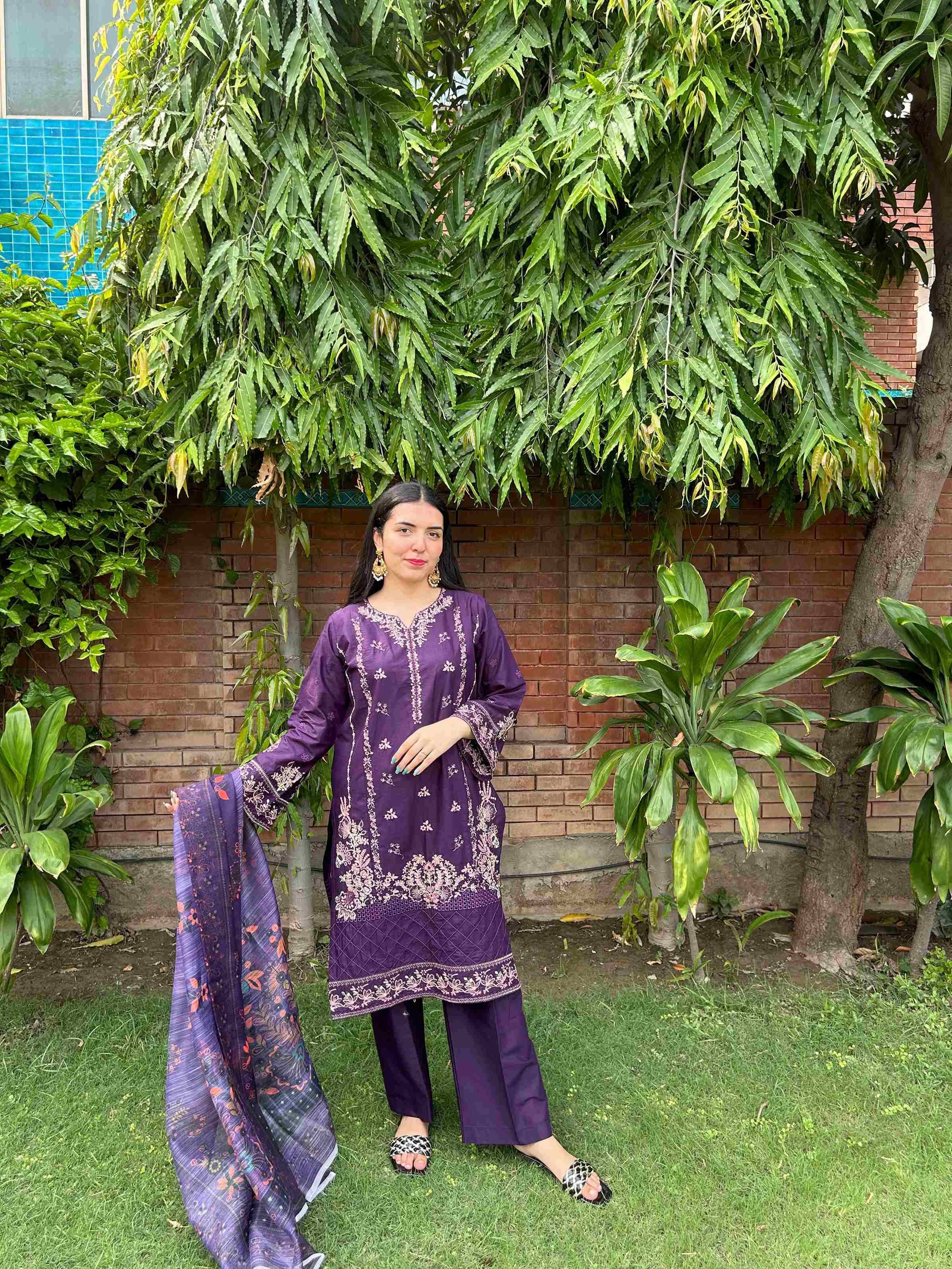 Royal Purple Embroidered Cotton Suit – 3 Piece by Attirepret