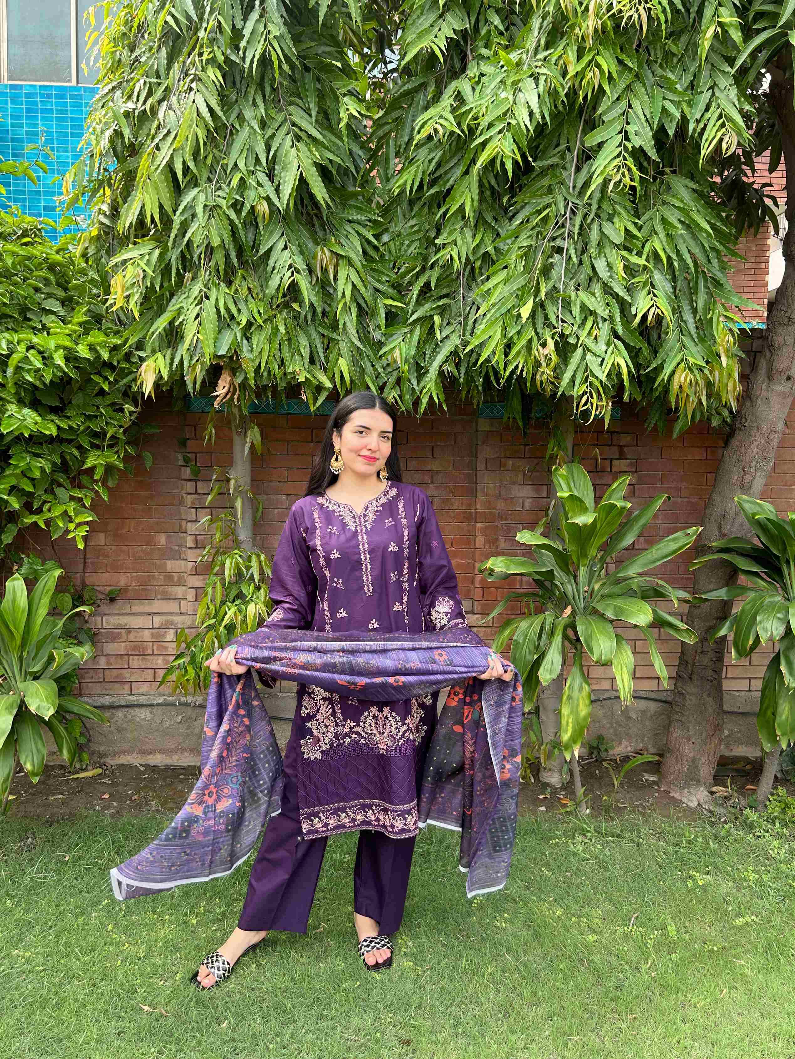 Royal Purple Embroidered Cotton Suit – 3 Piece by Attirepret