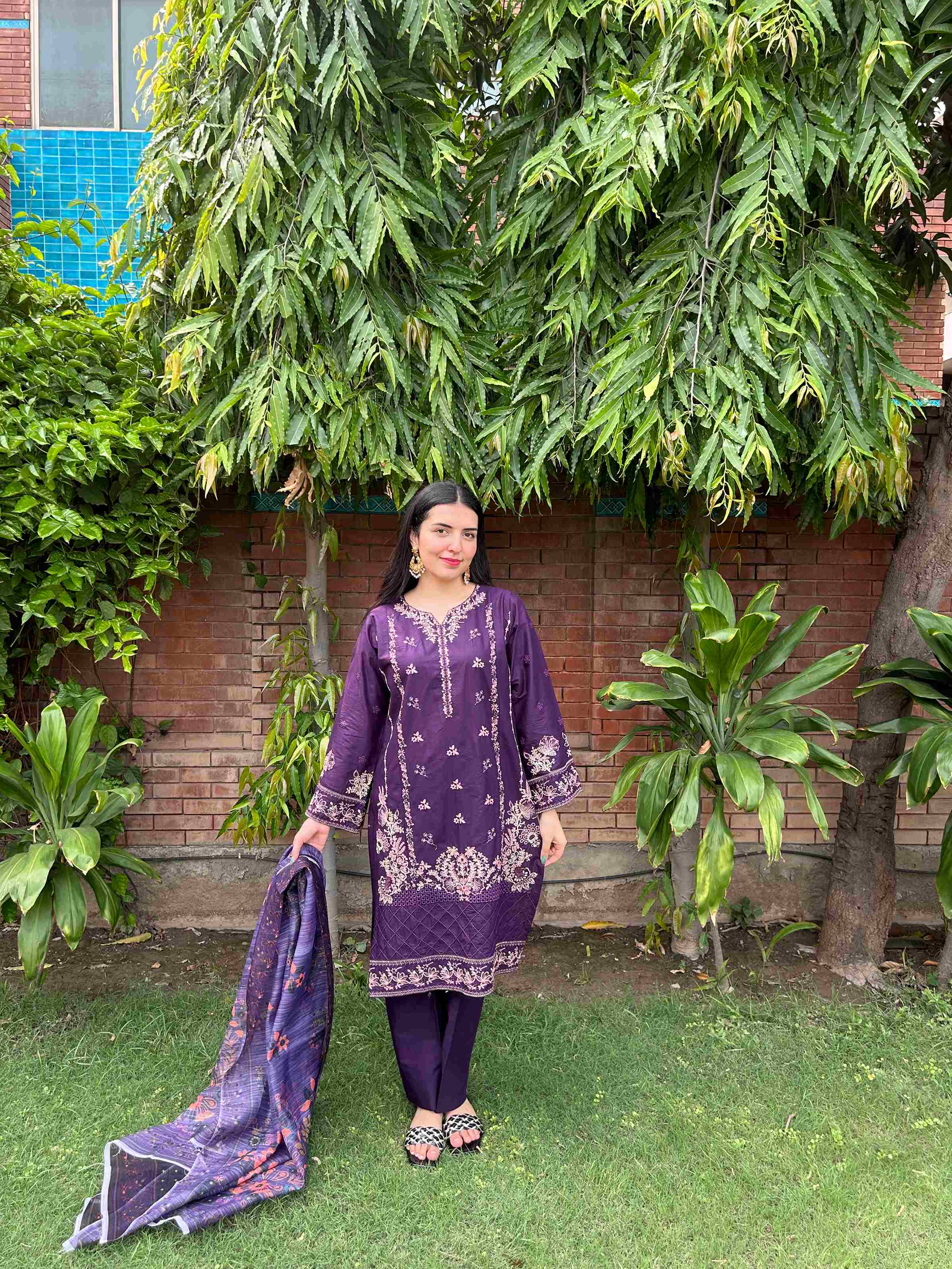 Royal Purple Embroidered Cotton Suit – 3 Piece by Attirepret