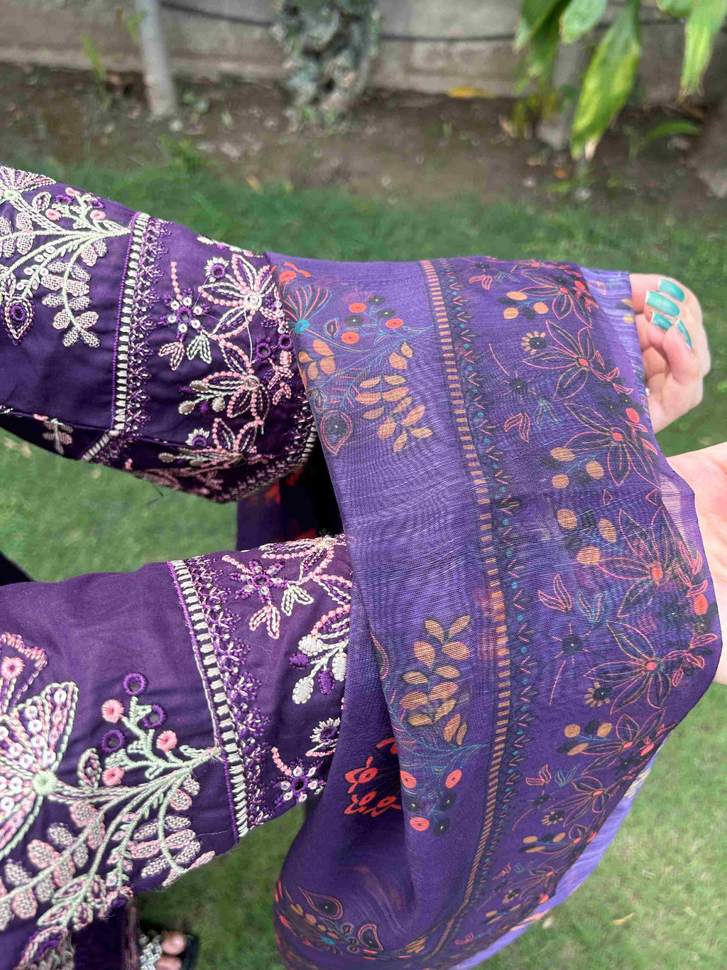 Royal Purple Embroidered Cotton Suit – 3 Piece by Attirepret