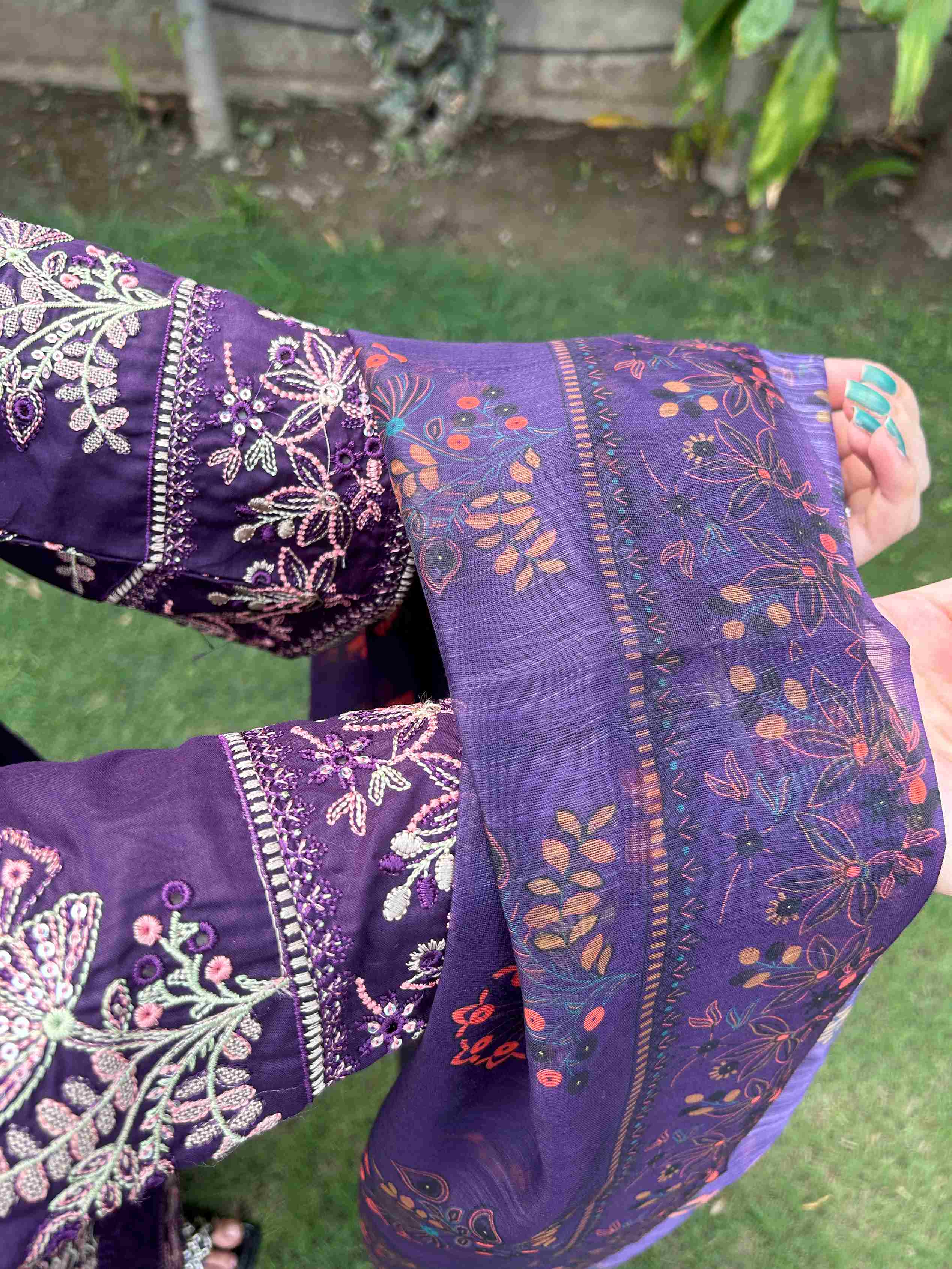 Royal Purple Embroidered Cotton Suit – 3 Piece by Attirepret