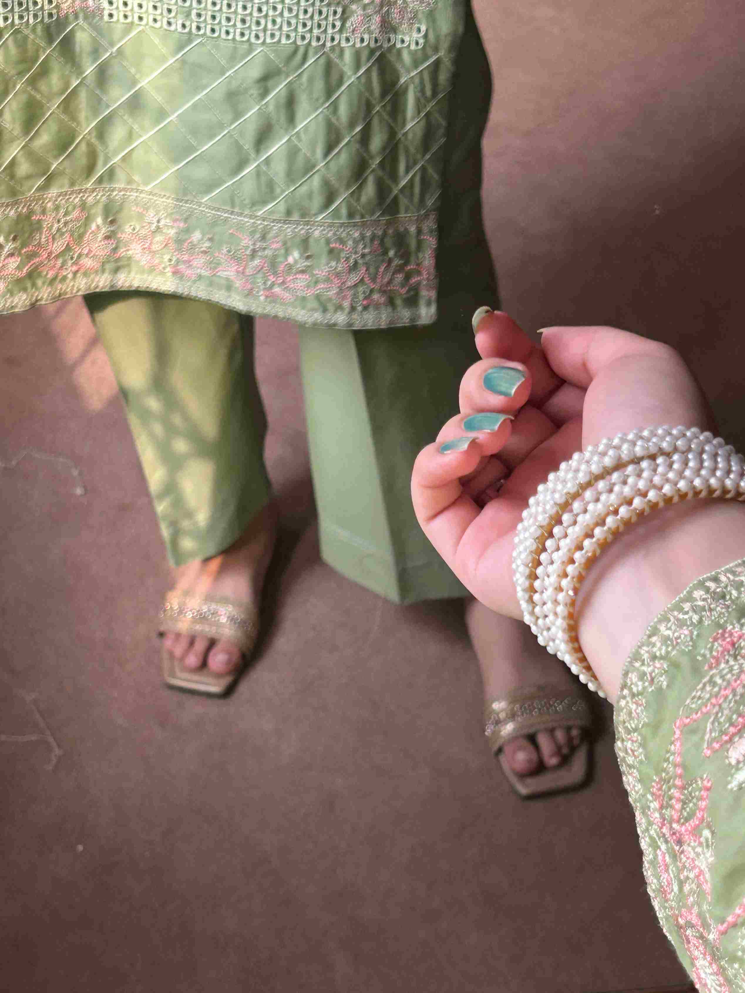 Attirepret Light Green Cotton 3-Piece Embroidered Suit