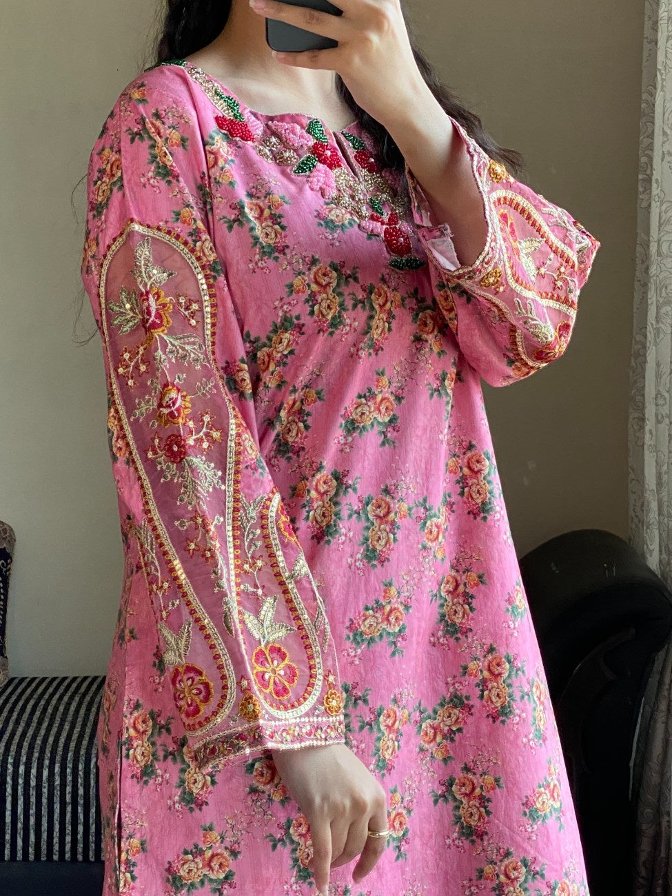 Lotus Pink Floral Cambric Suit
