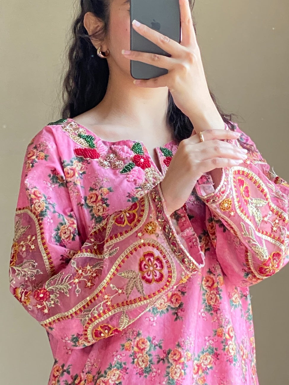 Lotus Pink Floral Cambric Suit