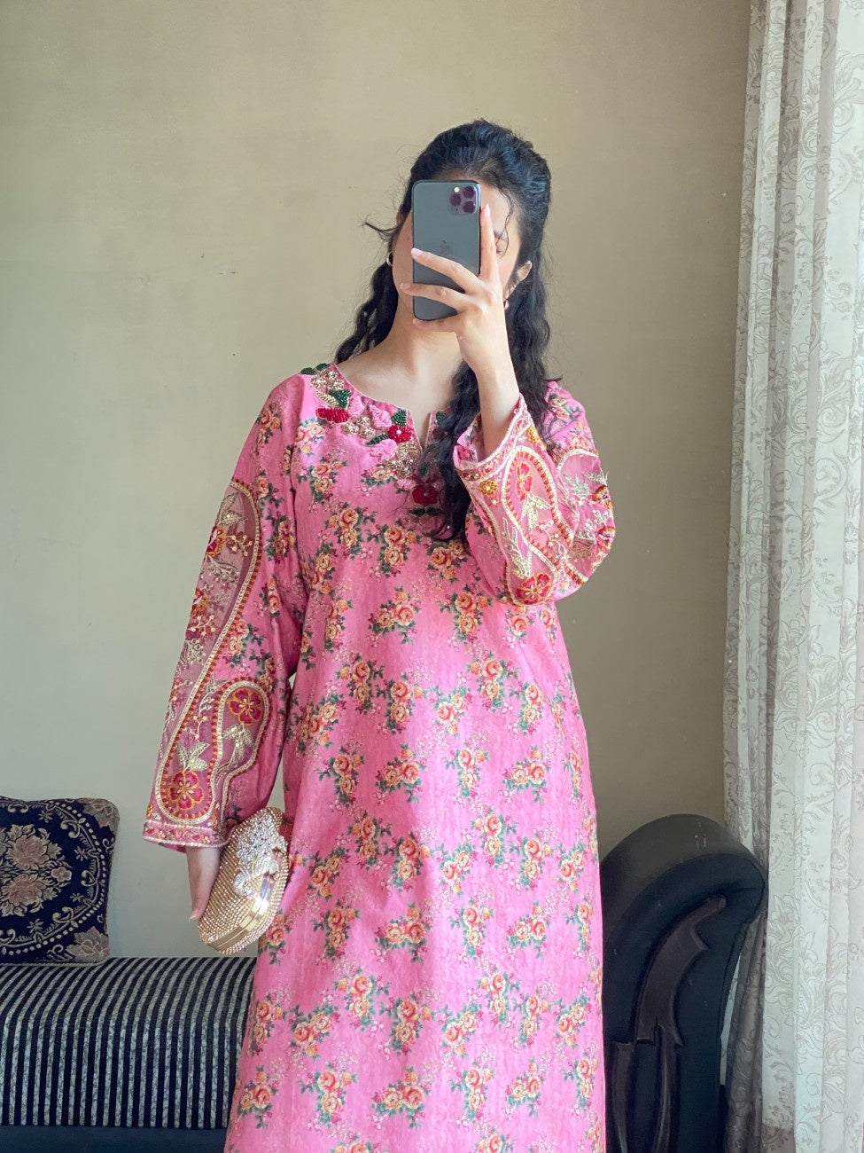 Lotus Pink Floral Cambric Suit