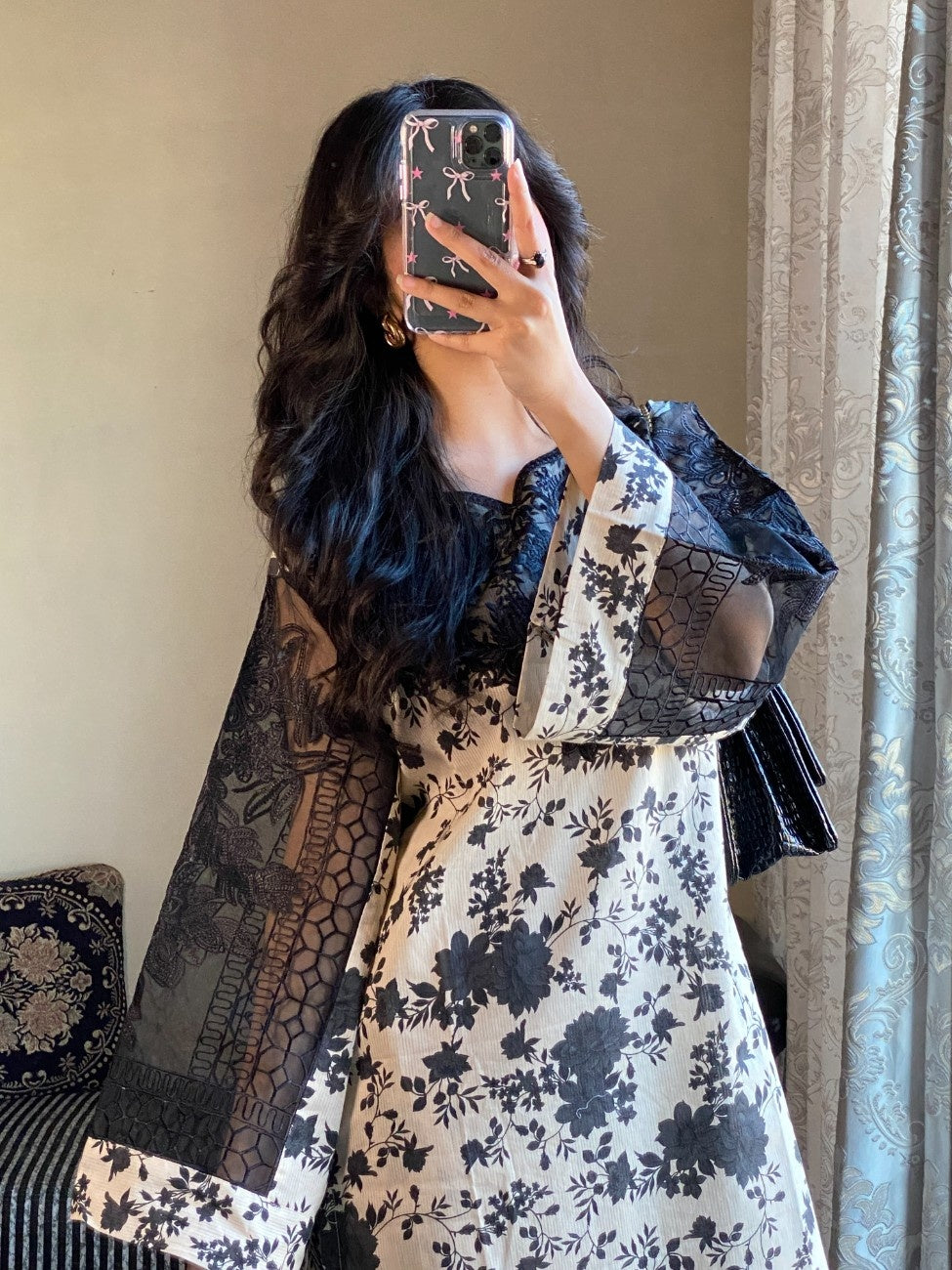 Black Rose Floral Lawn Suit
