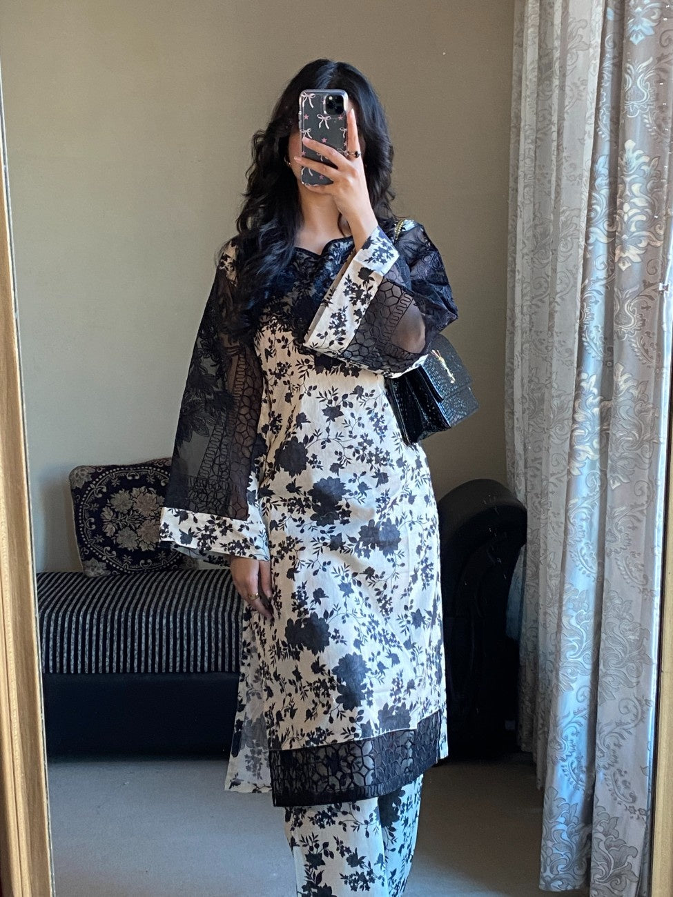 Black Rose Floral Lawn Suit