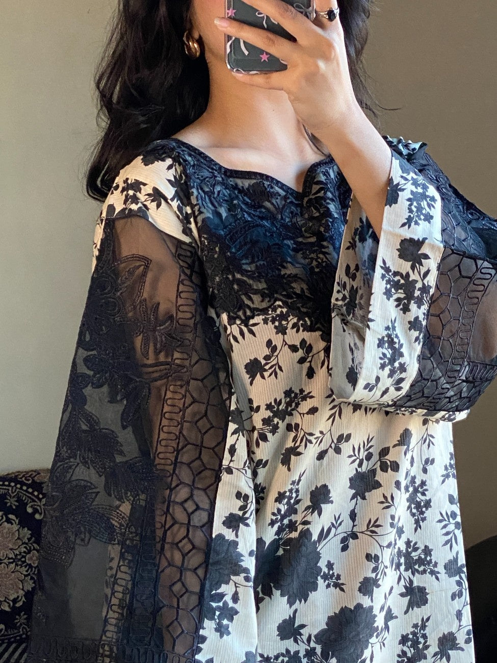 Black Rose Floral Lawn Suit