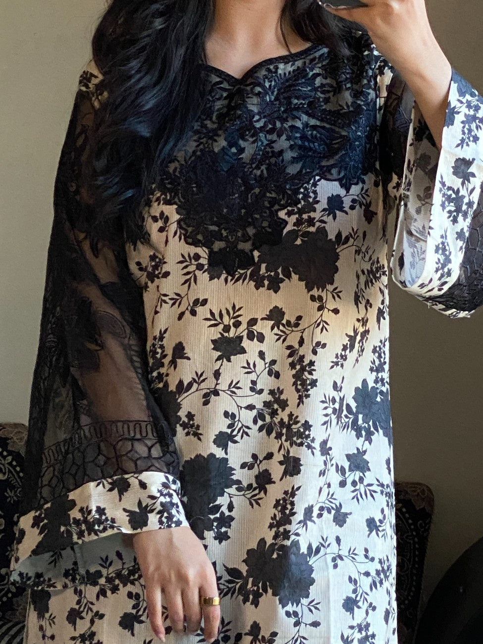 Black Rose Floral Lawn Suit
