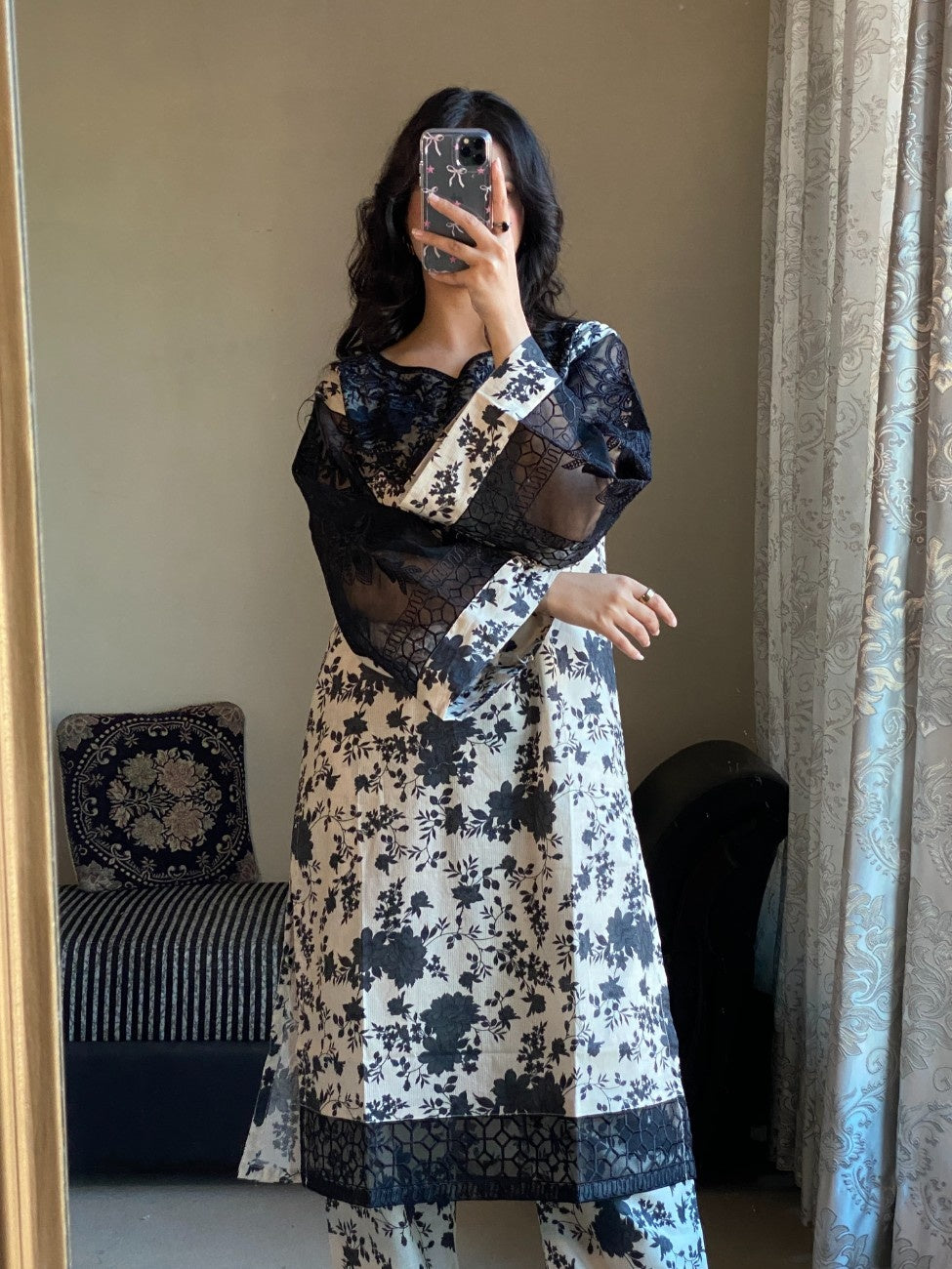 Black Rose Floral Lawn Suit