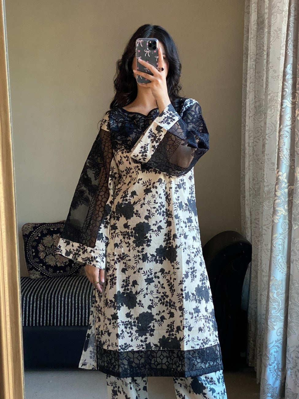 Black Rose Floral Lawn Suit