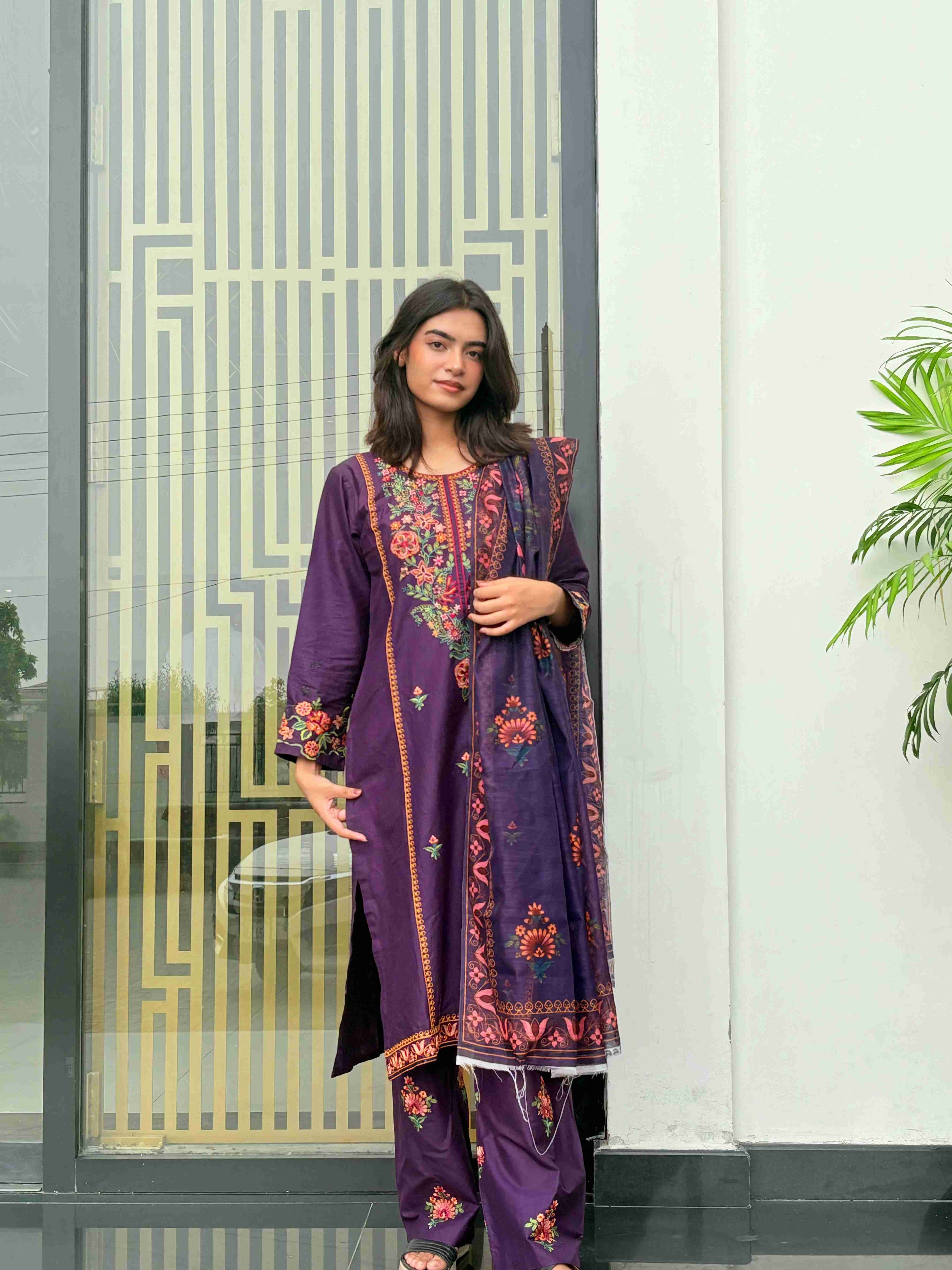 Plum Elegance – 3 Piece Embroidered