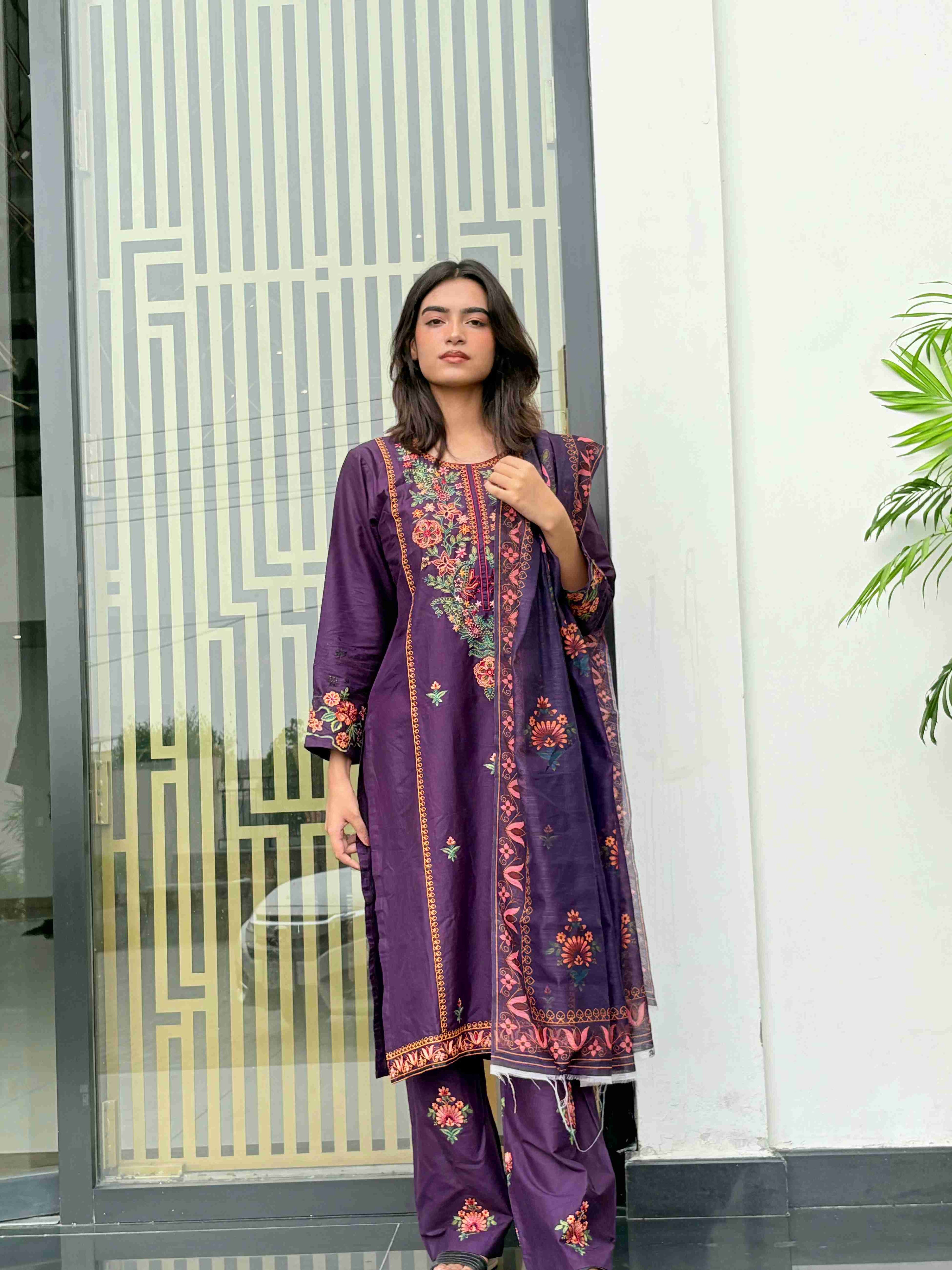 Plum Elegance – 3 Piece Embroidered