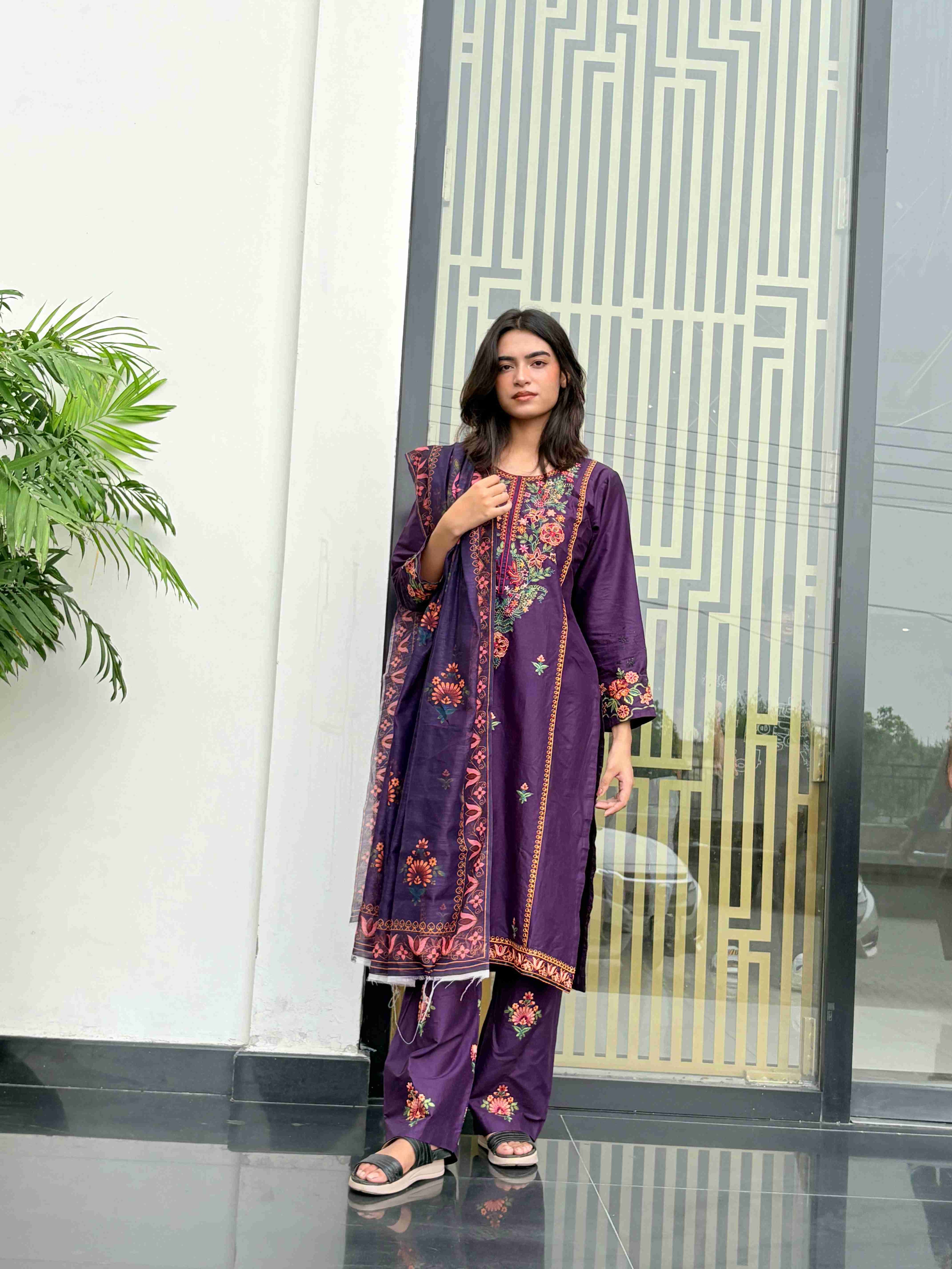 Plum Elegance – 3 Piece Embroidered