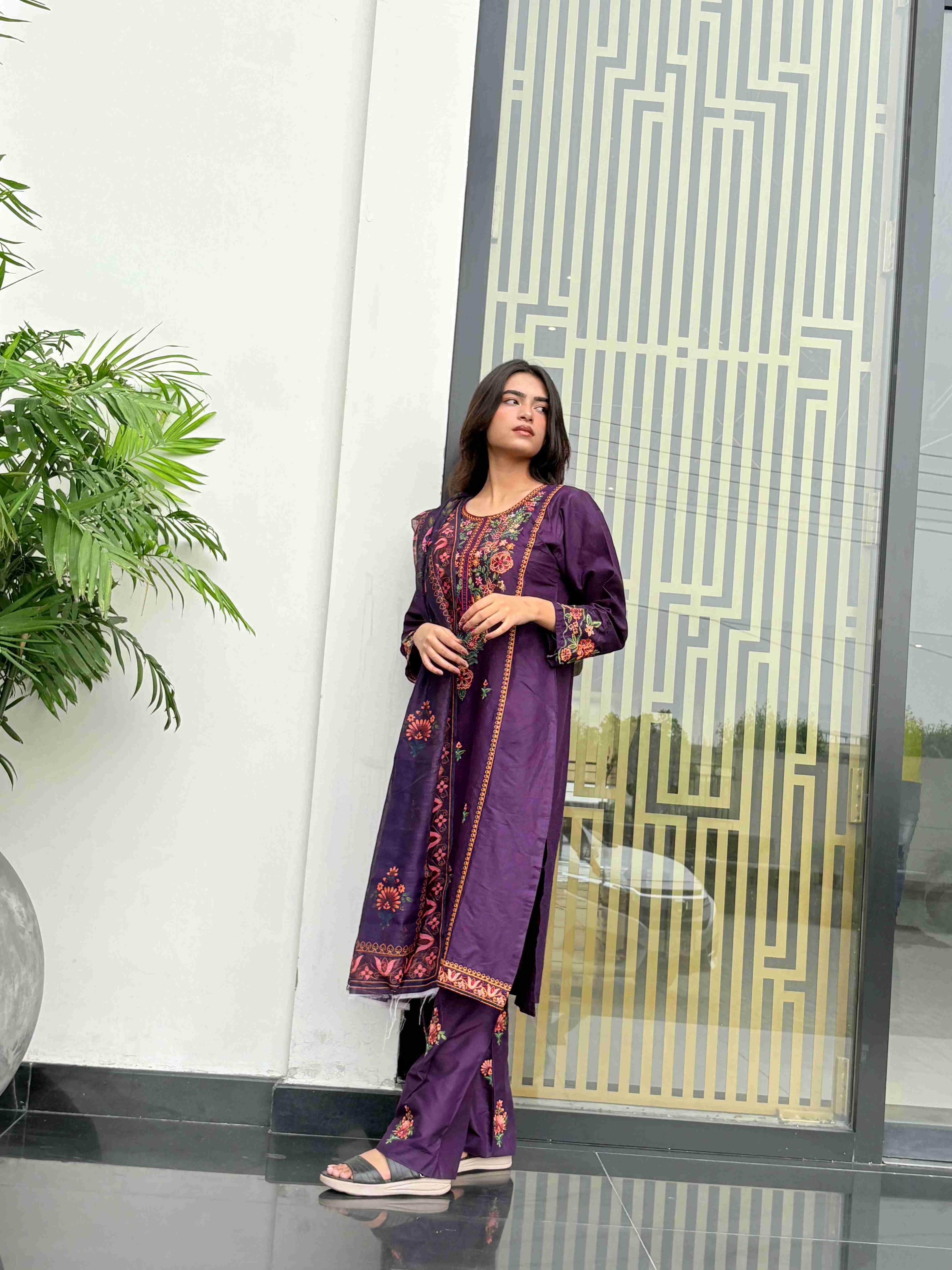 Plum Elegance – 3 Piece Embroidered