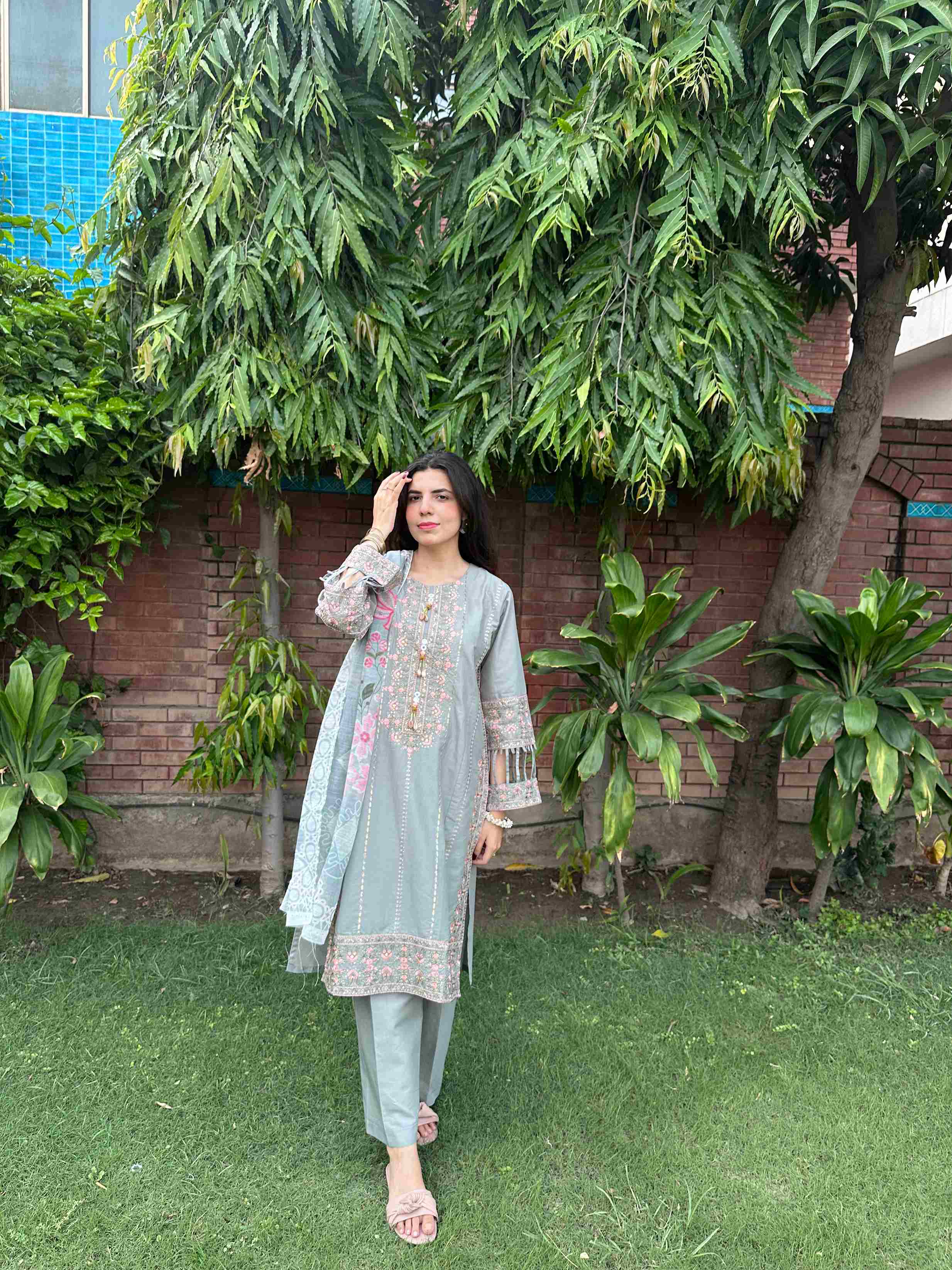 Attirepret - Serene Grey Ready-to-Wear Cotton 3-Piece Suit