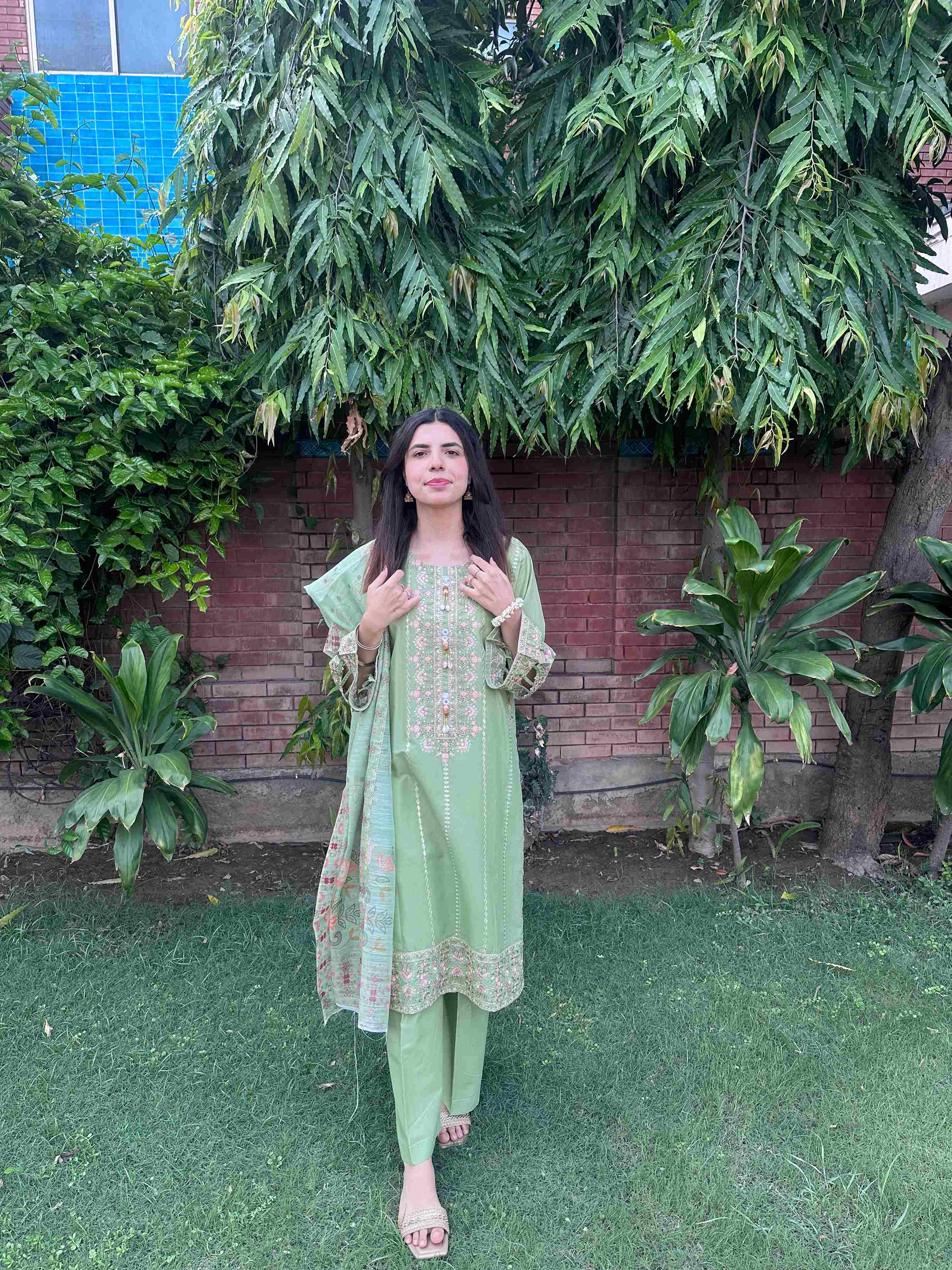 Attirepret - Lush Green Ready-to-Wear Cotton 3-Piece Suit
