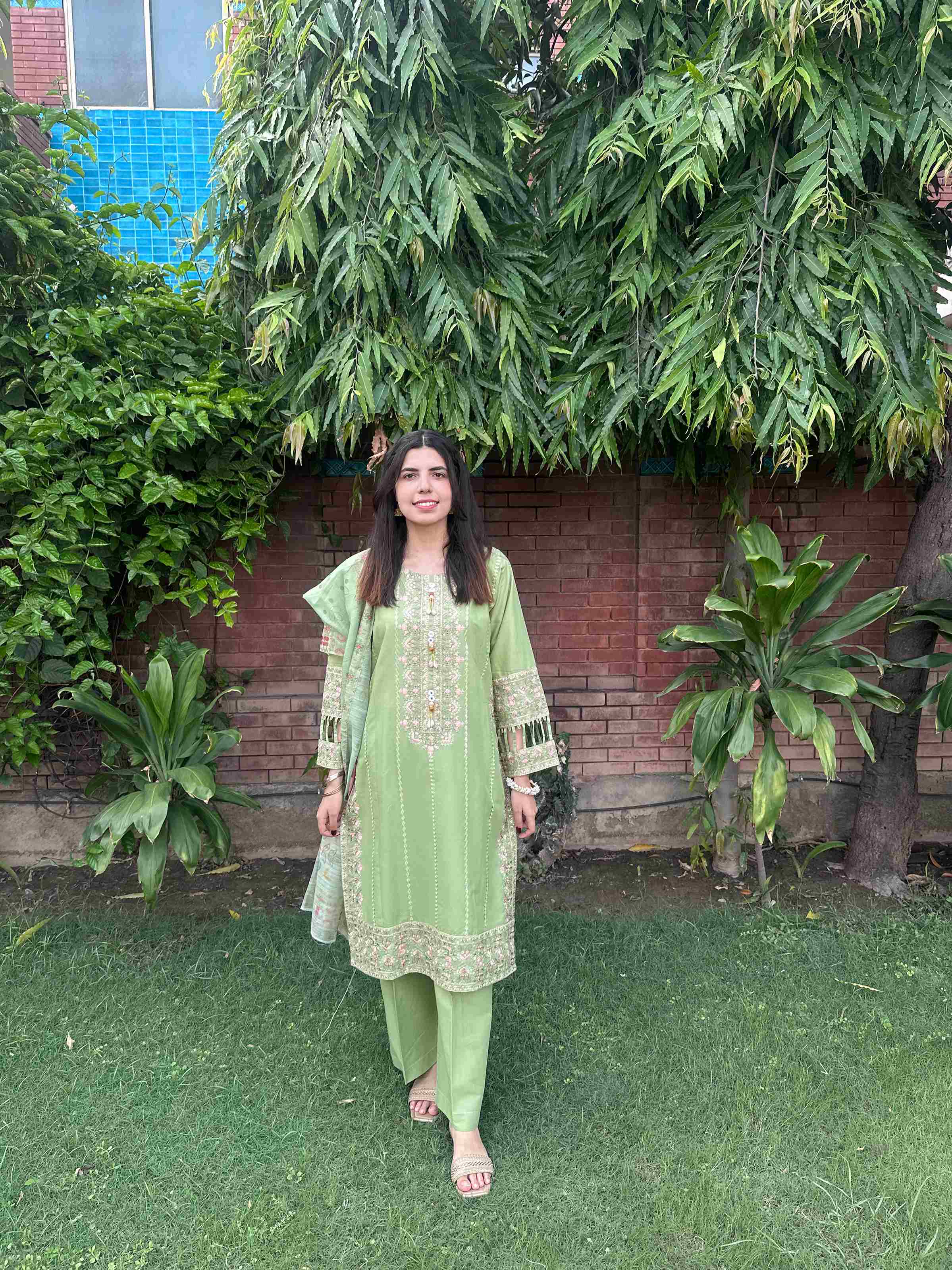 Attirepret - Lush Green Ready-to-Wear Cotton 3-Piece Suit